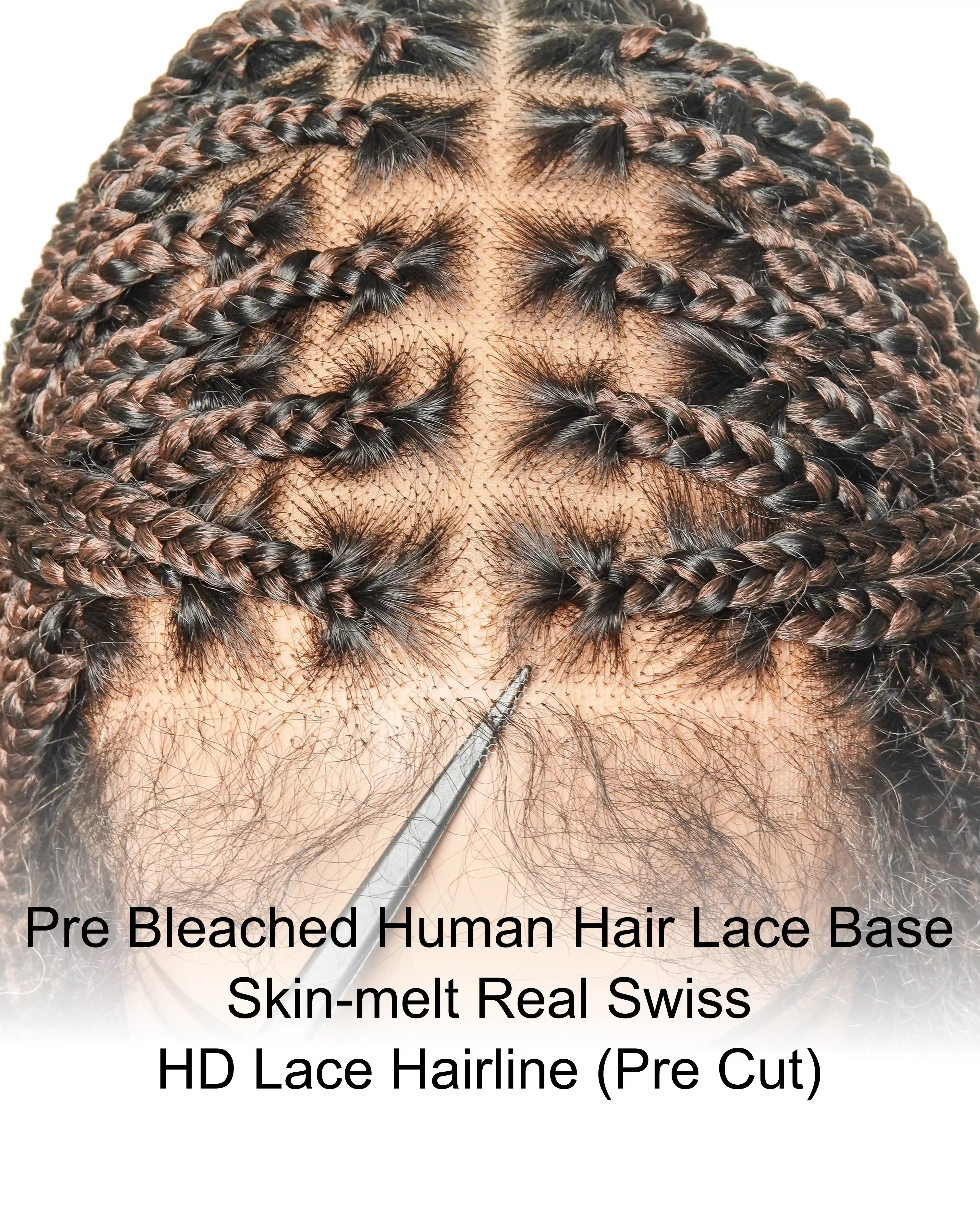 Nina - Short Pre Bleached HD Full Lace Knotless Box Braided Wig With Human Hair Curly Ends
