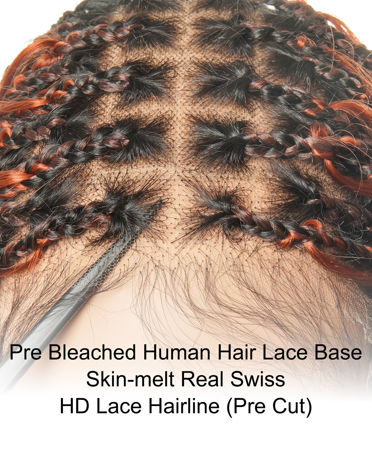 Ginger Color Human Hair Boho Curls Wavy Box With Swiss HD Pre Bleached Full Lace Base 100 Strands Boho Box Braided Wig