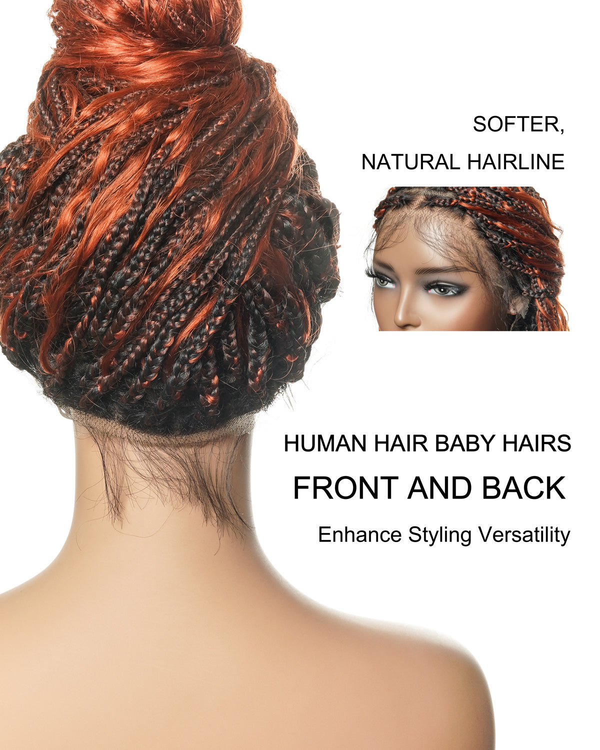 Ginger Color Human Hair Boho Curls Wavy Box With Swiss HD Pre Bleached Full Lace Base 100 Strands Boho Box Braided Wig