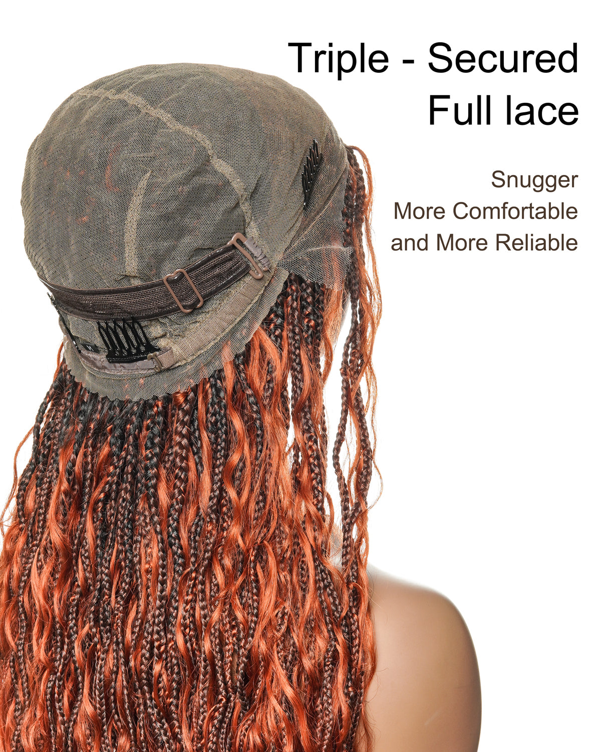 Ginger Color Human Hair Boho Curls Wavy Box With Swiss HD Pre Bleached Full Lace Base 100 Strands Boho Box Braided Wig