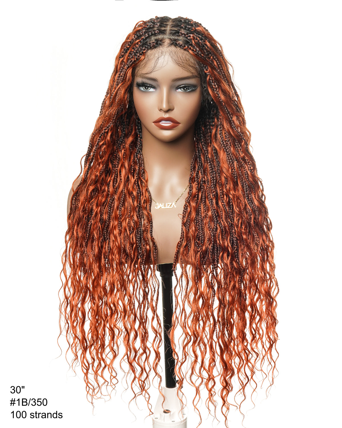 Ginger Color Human Hair Boho Curls Wavy Box With Swiss HD Pre Bleached Full Lace Base 100 Strands Boho Box Braided Wig