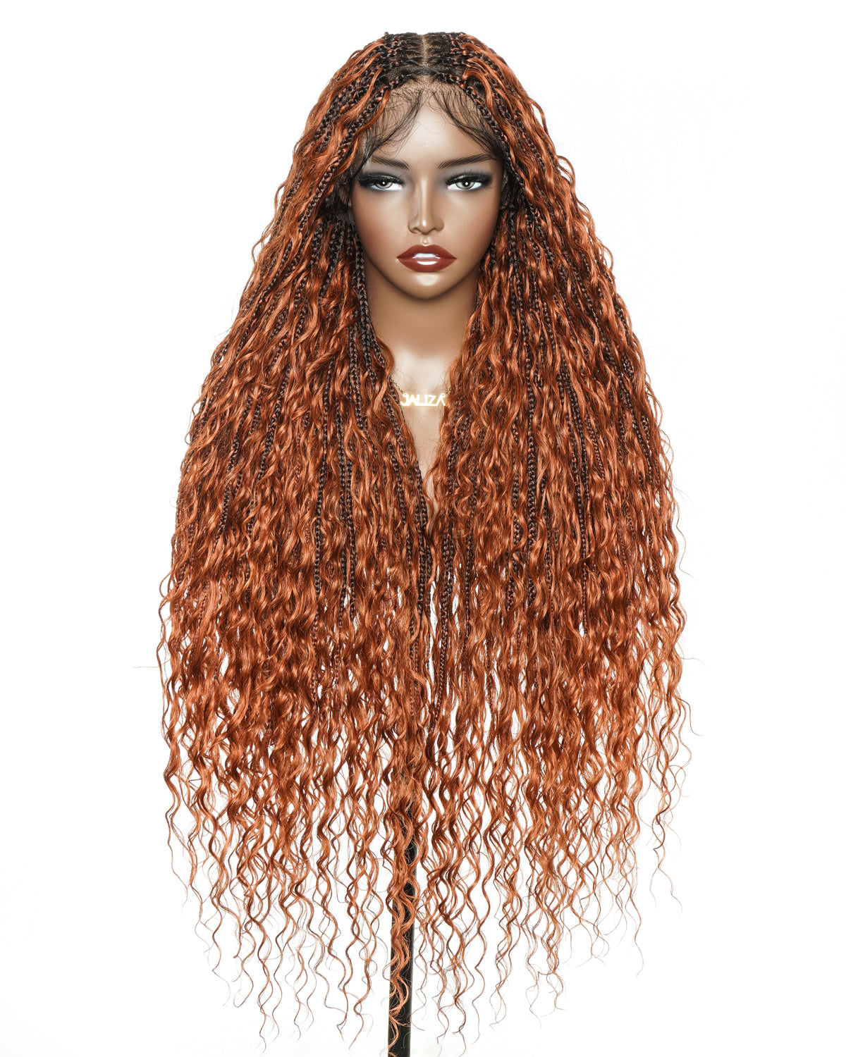 Ginger Color Human Hair Boho Curls Wavy Box With Swiss HD Pre Bleached Full Lace Base 100 Strands Boho Box Braided Wig