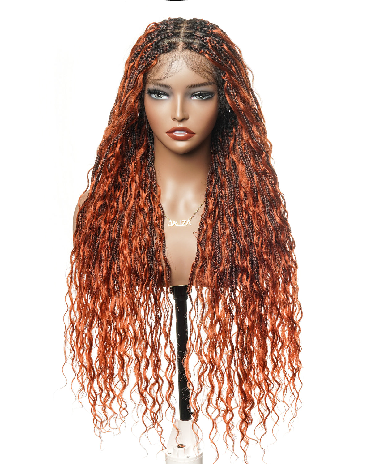 Ginger Color Human Hair Boho Curls Wavy Box With Swiss HD Pre Bleached Full Lace Base 100 Strands Boho Box Braided Wig