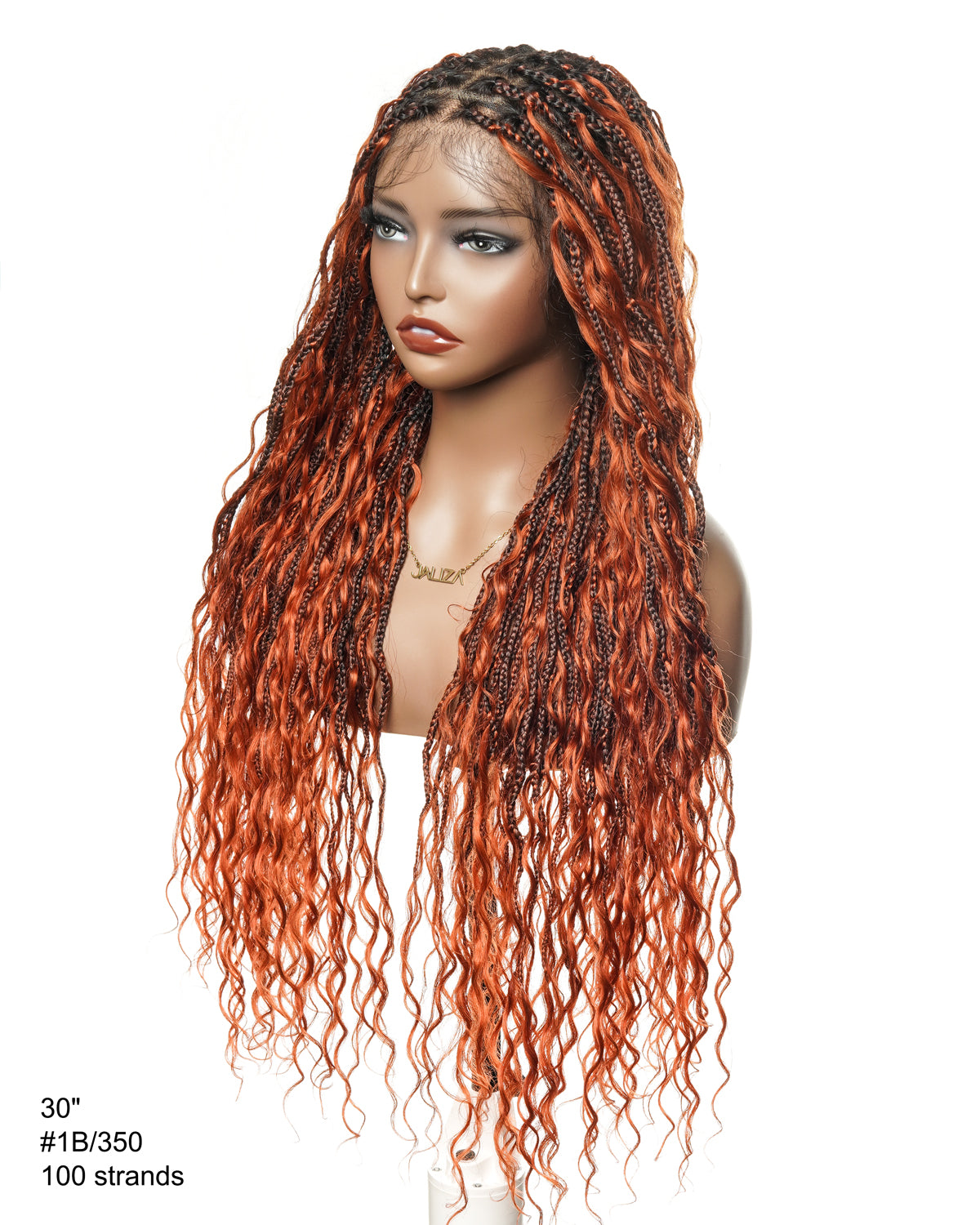 Ginger Color Human Hair Boho Curls Wavy Box With Swiss HD Pre Bleached Full Lace Base 100 Strands Boho Box Braided Wig