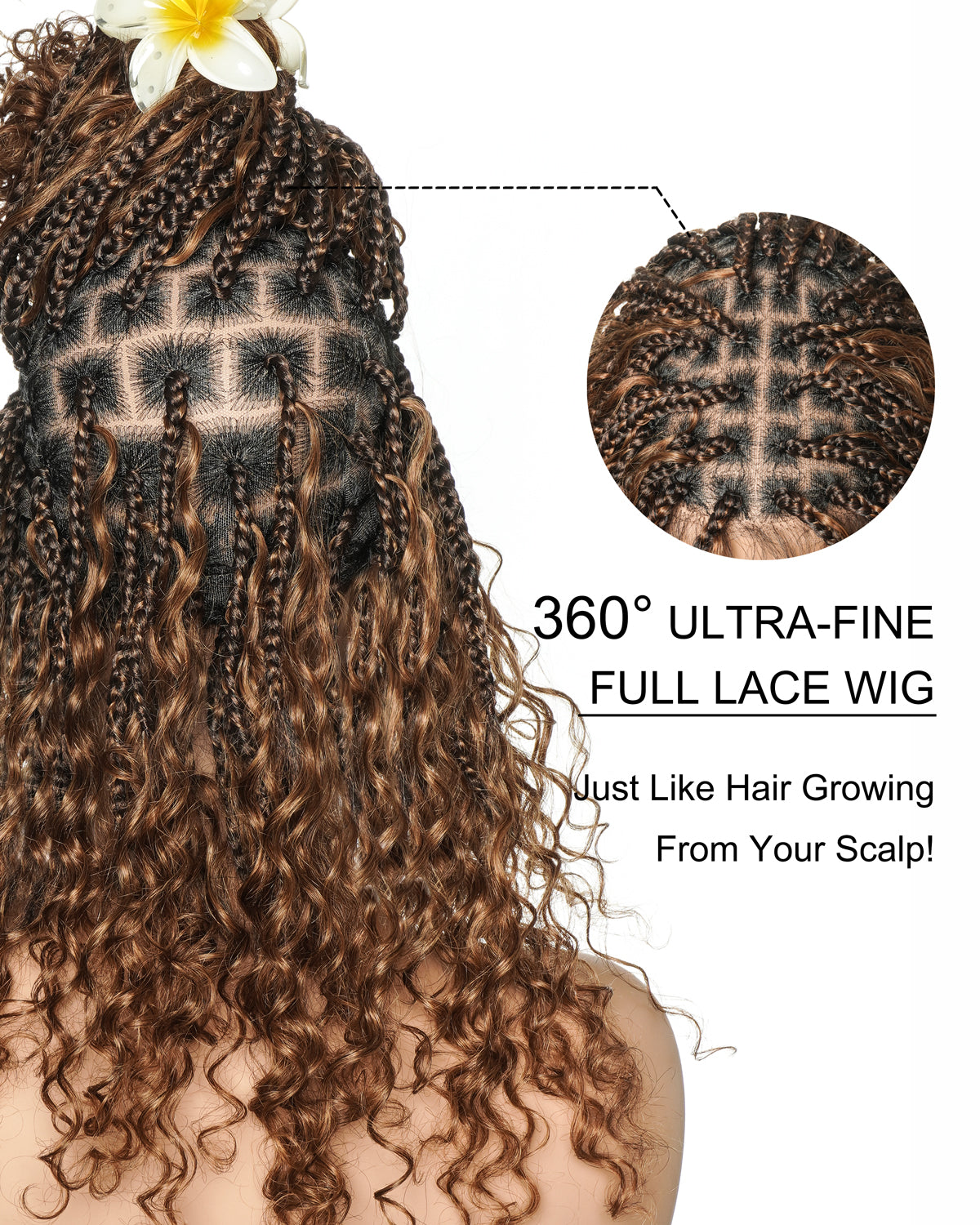 Glueless 16"-24" Pre Cut HD Full Elastic Lace Lightweight Ready-To-Go Boho Box Braided Wig with Human Hair Boho Curls