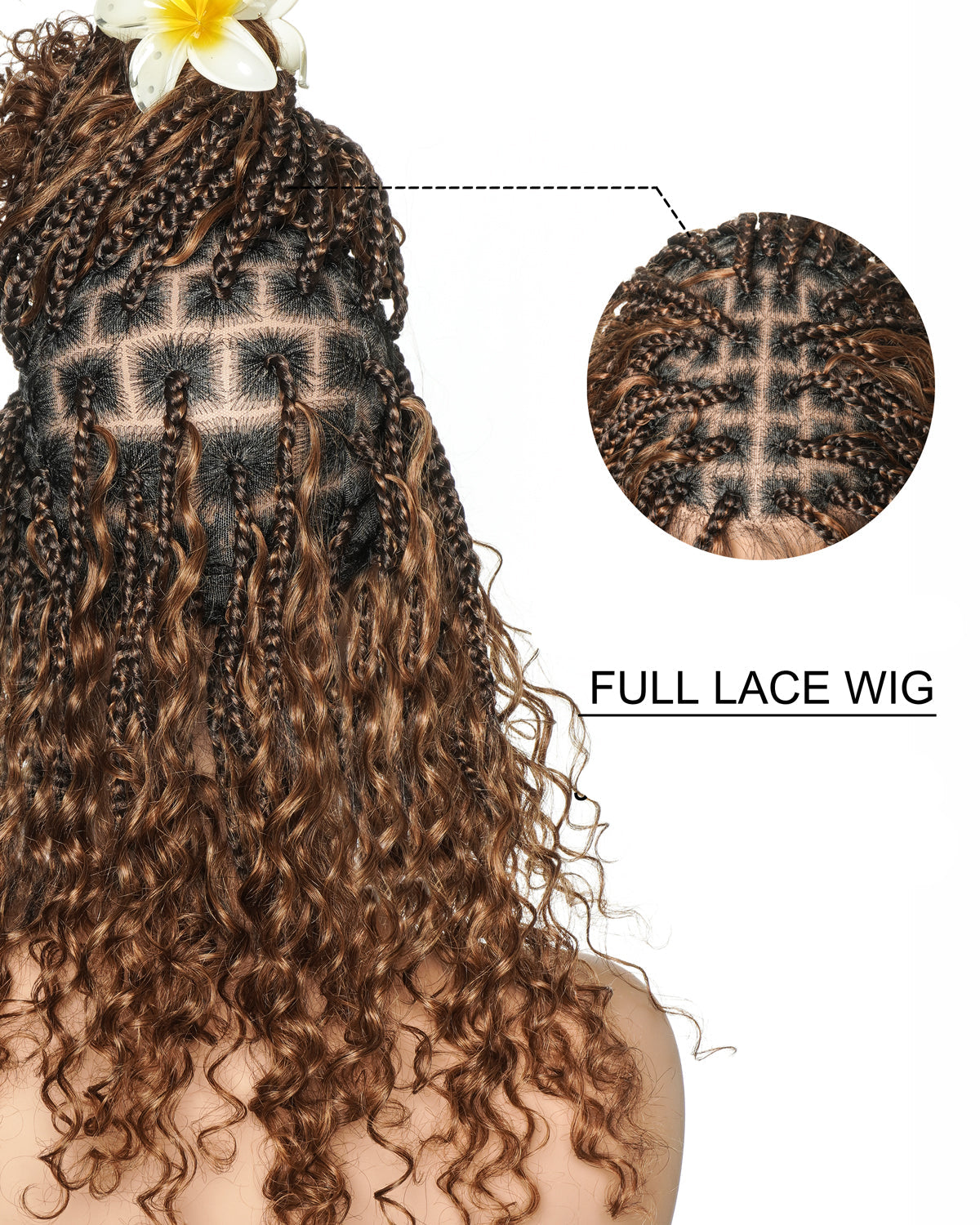 Coco - Human Hair Braided Wig Glueless 16"-24" Pre Cut HD Full Elastic Lace Human Hair Boho Curls Free Part Lightweight Ready-To-Go Braided Wig (Lace Not Hand Tied)