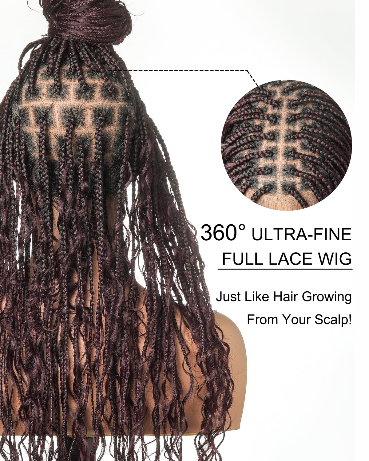 Coco - Glueless 16"-24" Pre Cut HD Full Elastic Lace Human Hair Boho Curls Lightweight Ready-To-Go Braided Wig (Lace Not Hand Tied)
