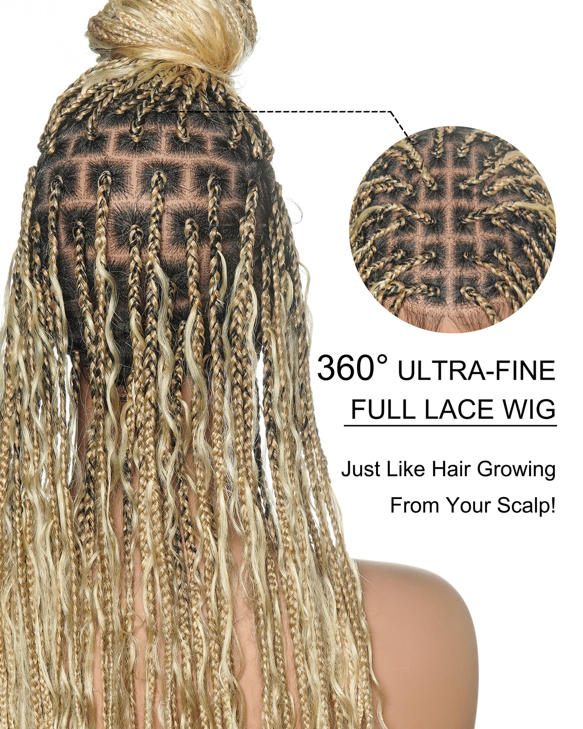 Coco - Glueless 16"-24" Pre Cut HD Full Elastic Lace Human Hair Boho Curls Lightweight Ready-To-Go Braided Wig (Lace Not Hand Tied)