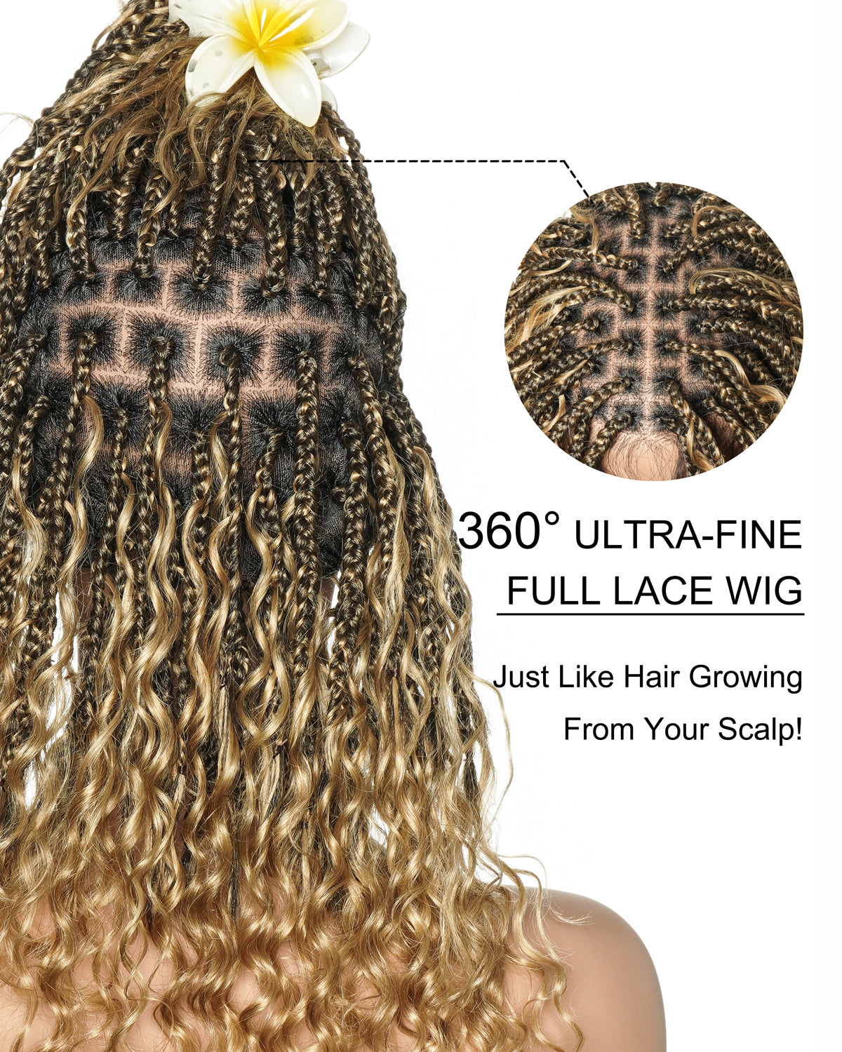 Glueless 16"-24" Pre Cut HD Full Elastic Lace Lightweight Ready-To-Go Boho Box Braided Wig with Human Hair Boho Curls