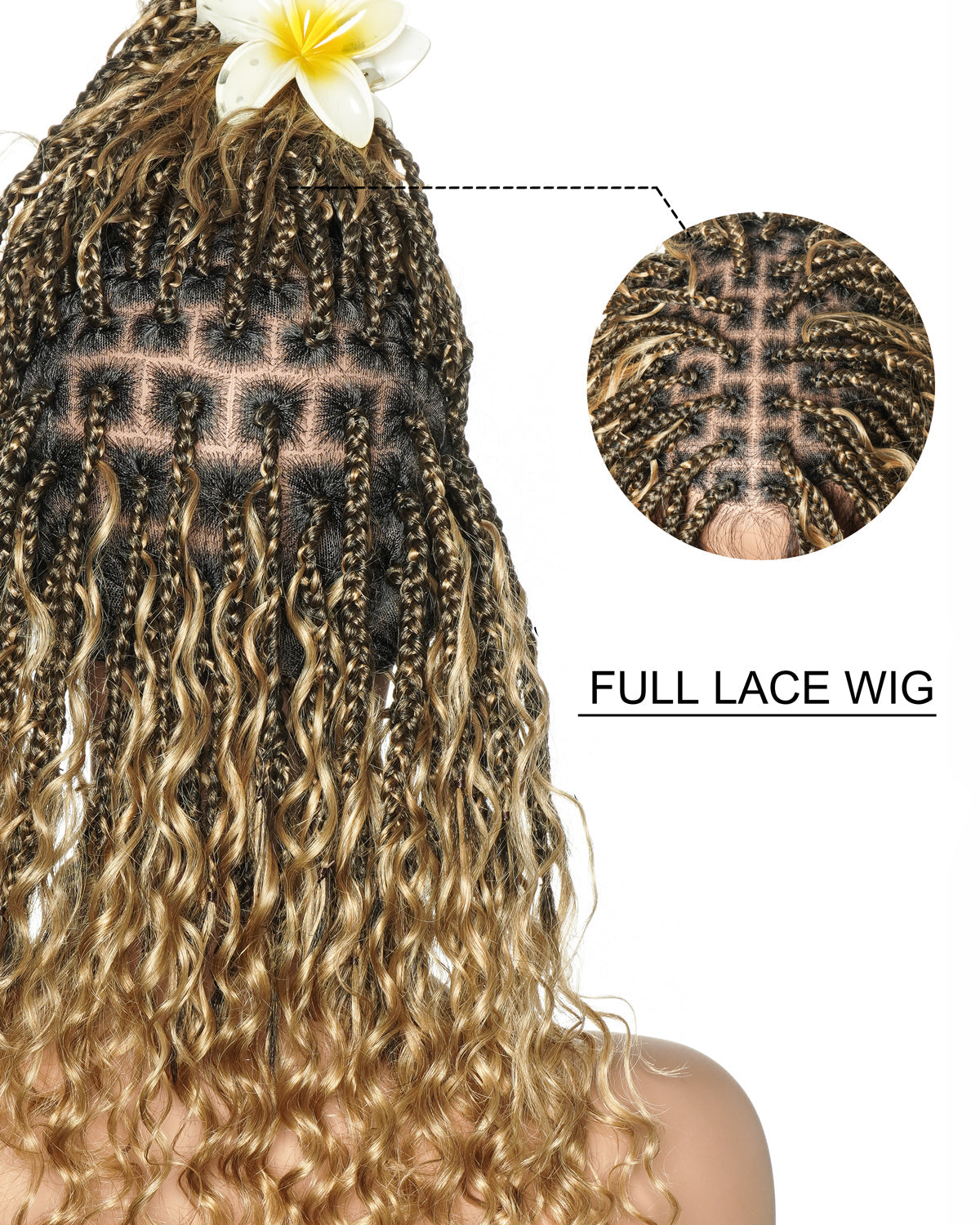 Coco - Human Hair Braided Wig Glueless 16"-24" Pre Cut HD Full Elastic Lace Human Hair Boho Curls Free Part Lightweight Ready-To-Go Braided Wig (Lace Not Hand Tied)
