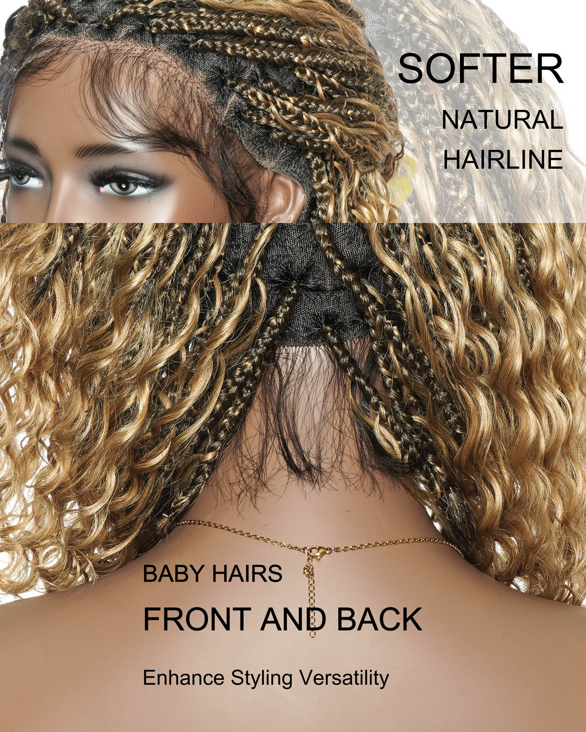 Glueless 16"-24" Pre Cut HD Full Elastic Lace Lightweight Ready-To-Go Boho Box Braided Wig with Human Hair Boho Curls