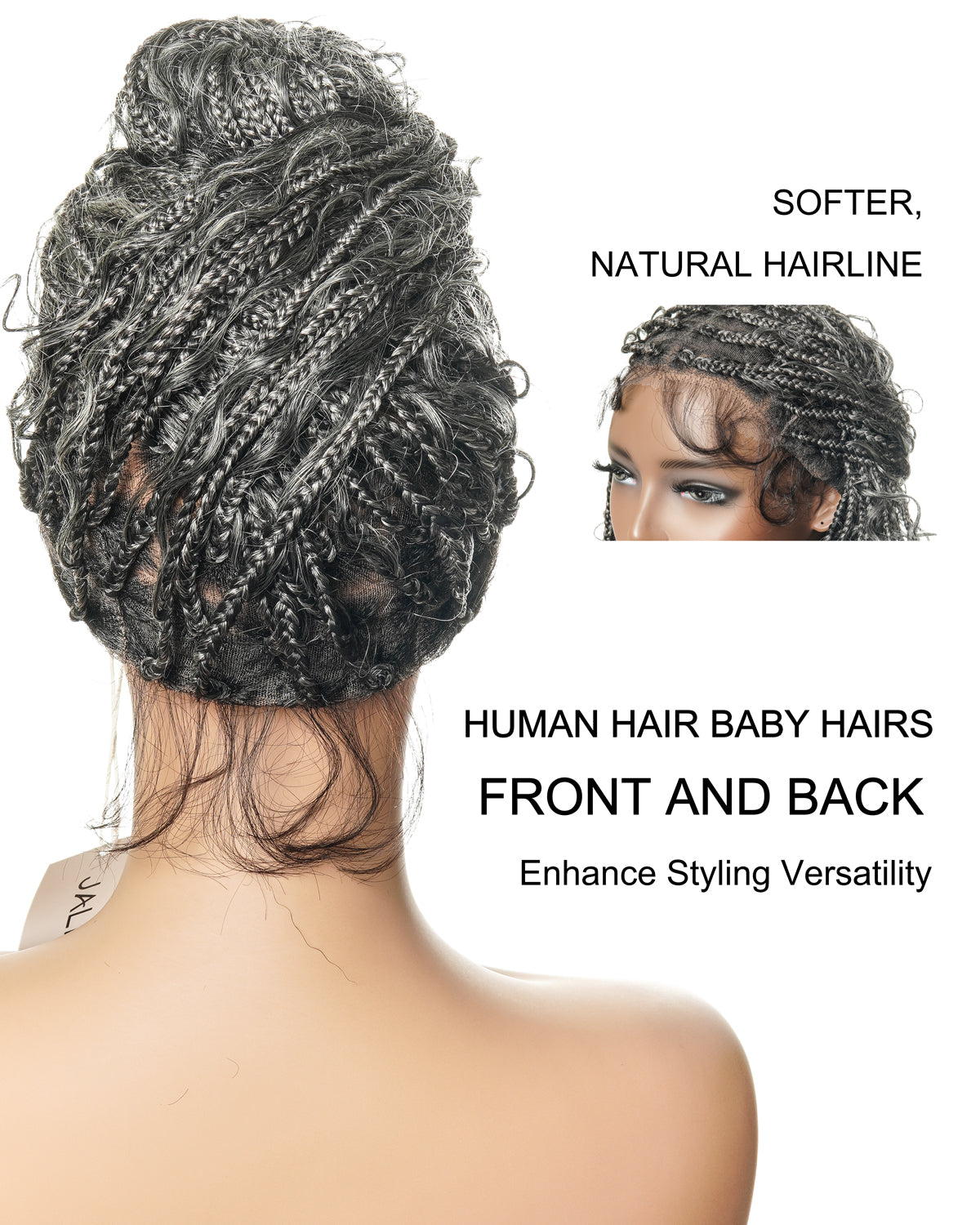 Coco - Glueless 16"-24" Pre Cut HD Full Elastic Lace Human Hair Boho Curls Lightweight Ready-To-Go Braided Wig (Lace Not Hand Tied)