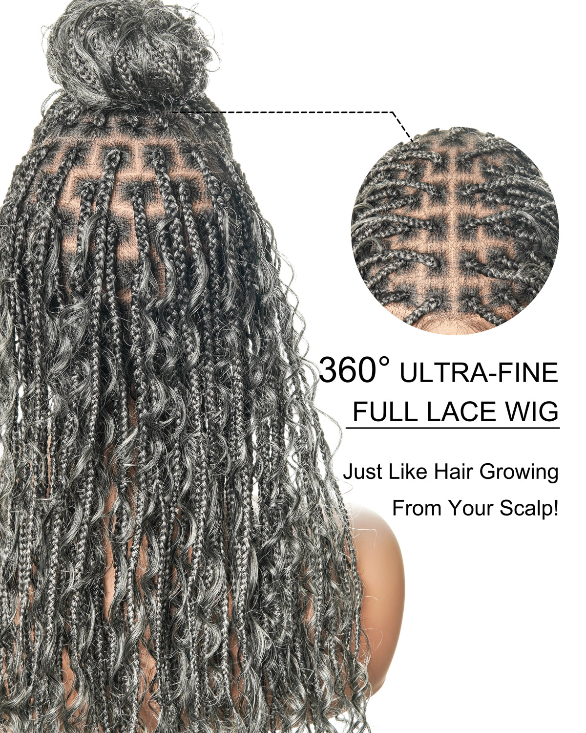Coco - Human Hair Braided Wig Glueless 16"-24" Pre Cut HD Full Elastic Lace Human Hair Boho Curls Free Part Lightweight Ready-To-Go Braided Wig (Lace Not Hand Tied)