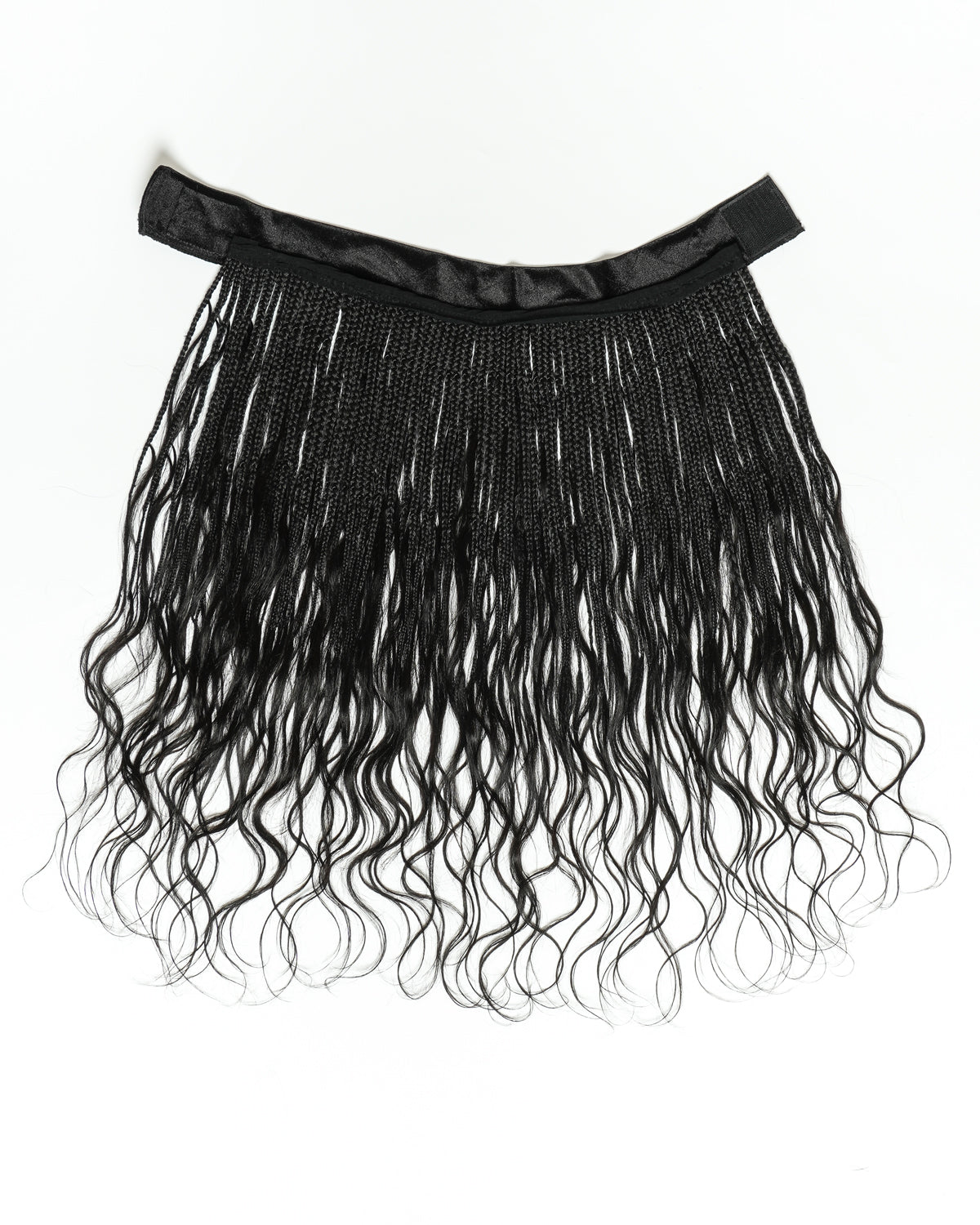 Black wavy hair extension on a white background