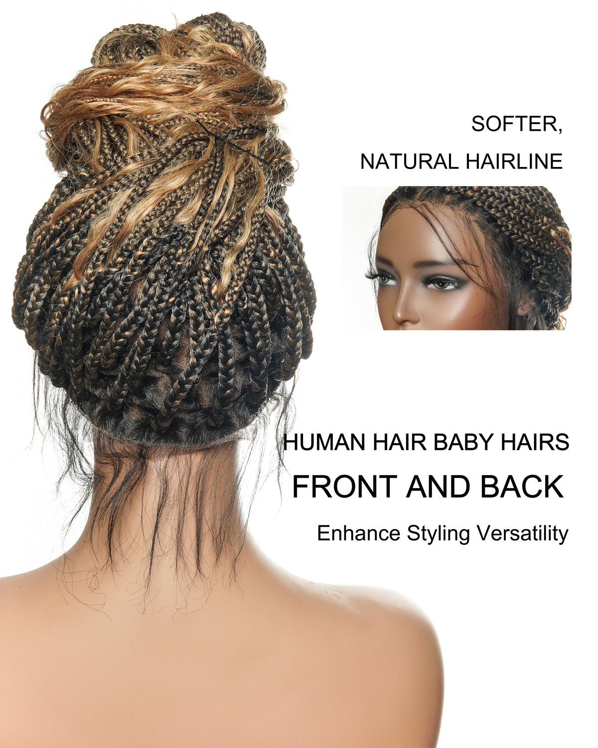 100% Hand-Tied Full Transparent Lace Human Hair Boho Curls Knotless Boho Box Braided Wig 86 Strands