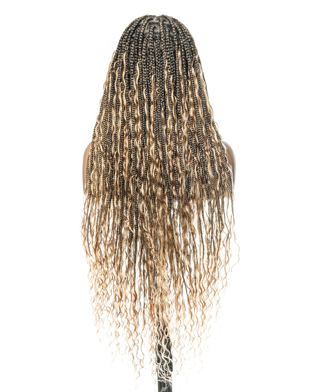 100% Hand-Tied Full Transparent Lace Human Hair Boho Curls Knotless Boho Box Braided Wig 86 Strands