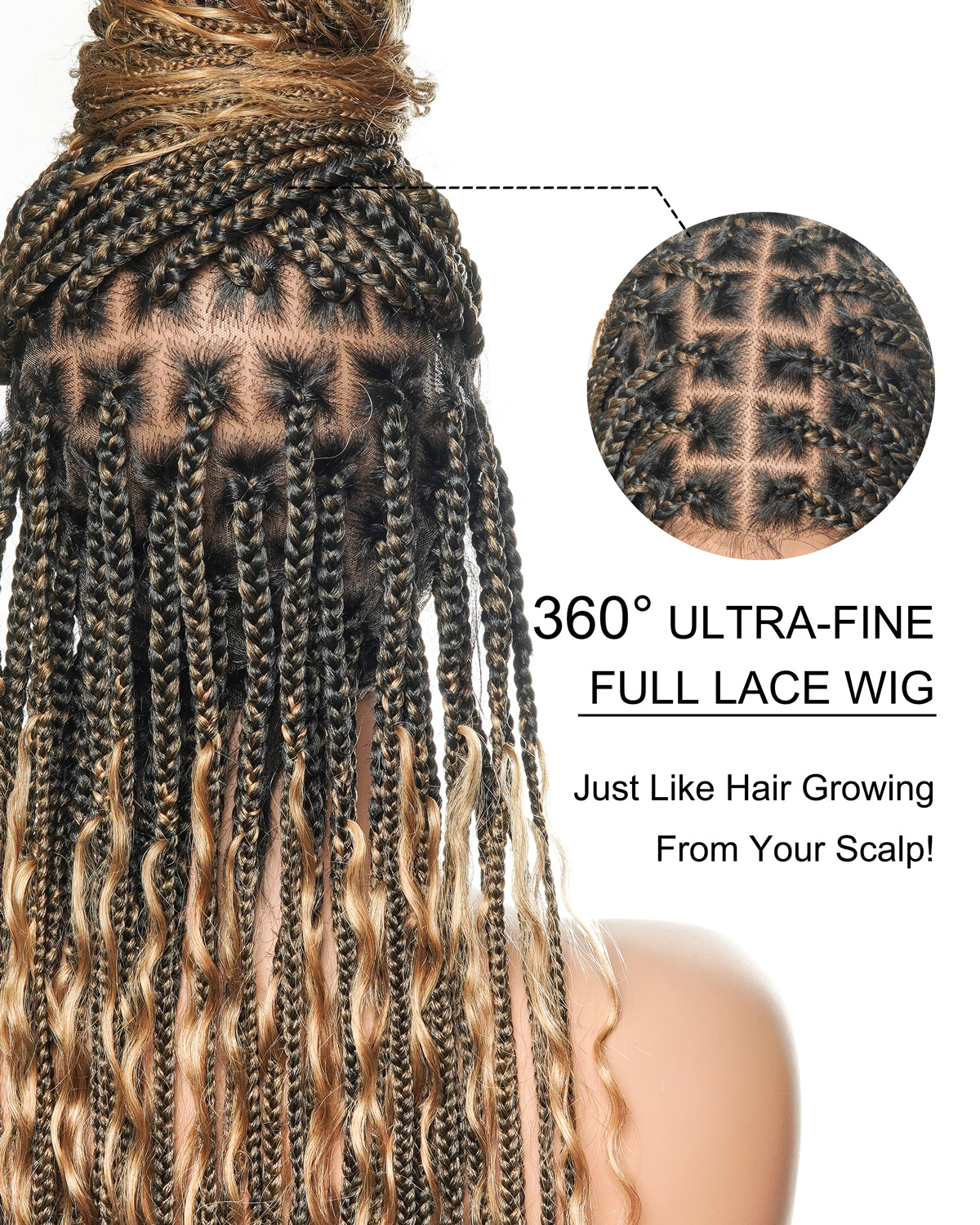 100% Hand-Tied Full Transparent Lace Human Hair Boho Curls Knotless Boho Box Braided Wig 86 Strands