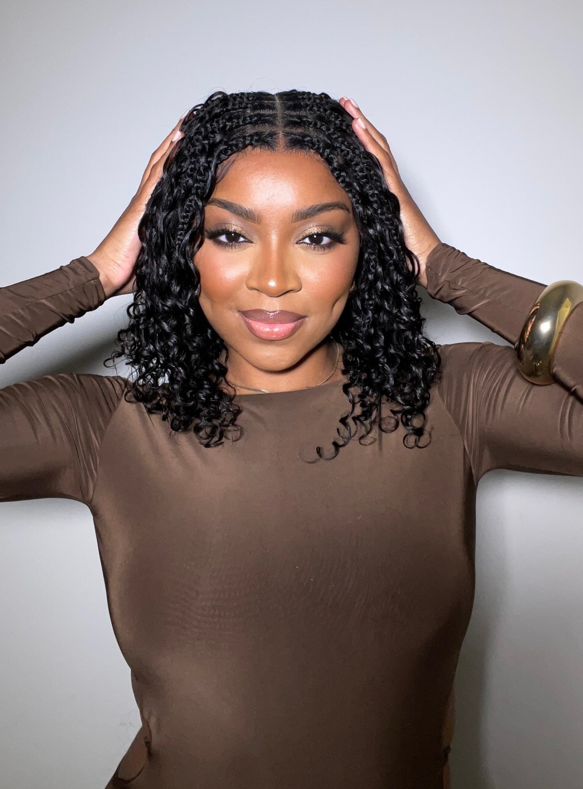 16" Human Hair Curls Short Boho Box Knotless Braids Wig Glueless HD Full Lace