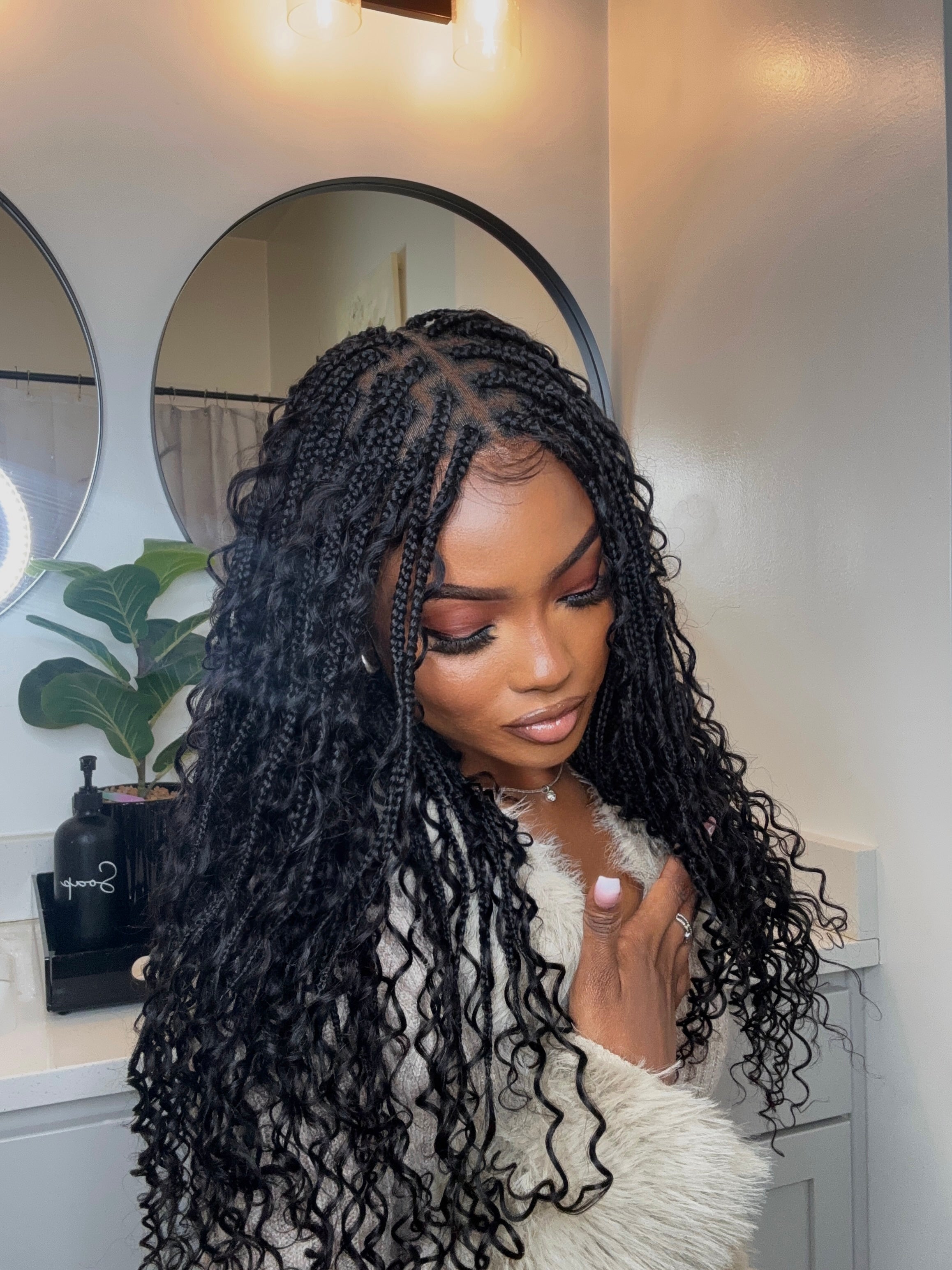 Coco - Glueless 16"-24" Pre Cut HD Full Elastic Lace Human Hair Boho Curls Lightweight Ready-To-Go Braided Wig (Lace Not Hand Tied)