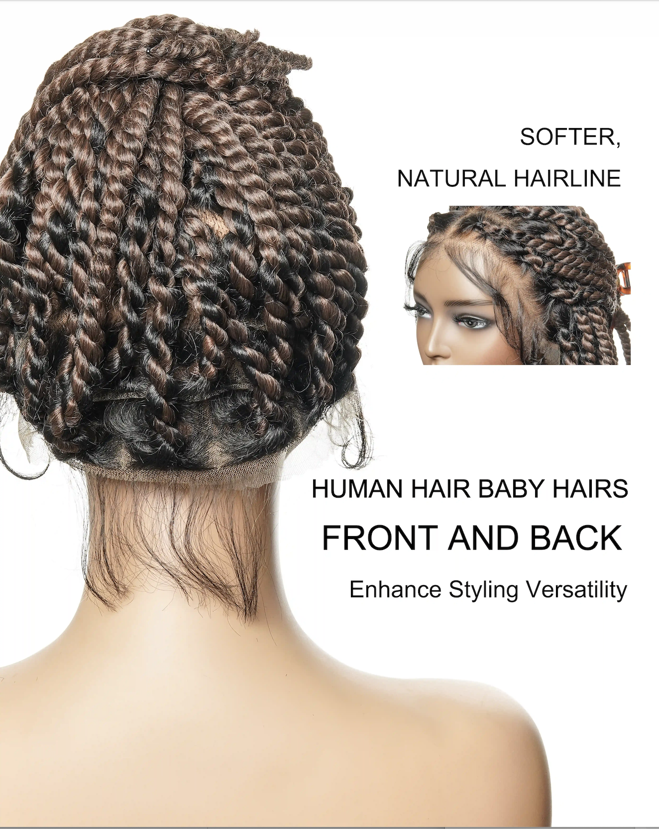 14" Soft Jumbo Twist Pre Bleached Human Hair Lace Base HD Full Lace Braided Wig