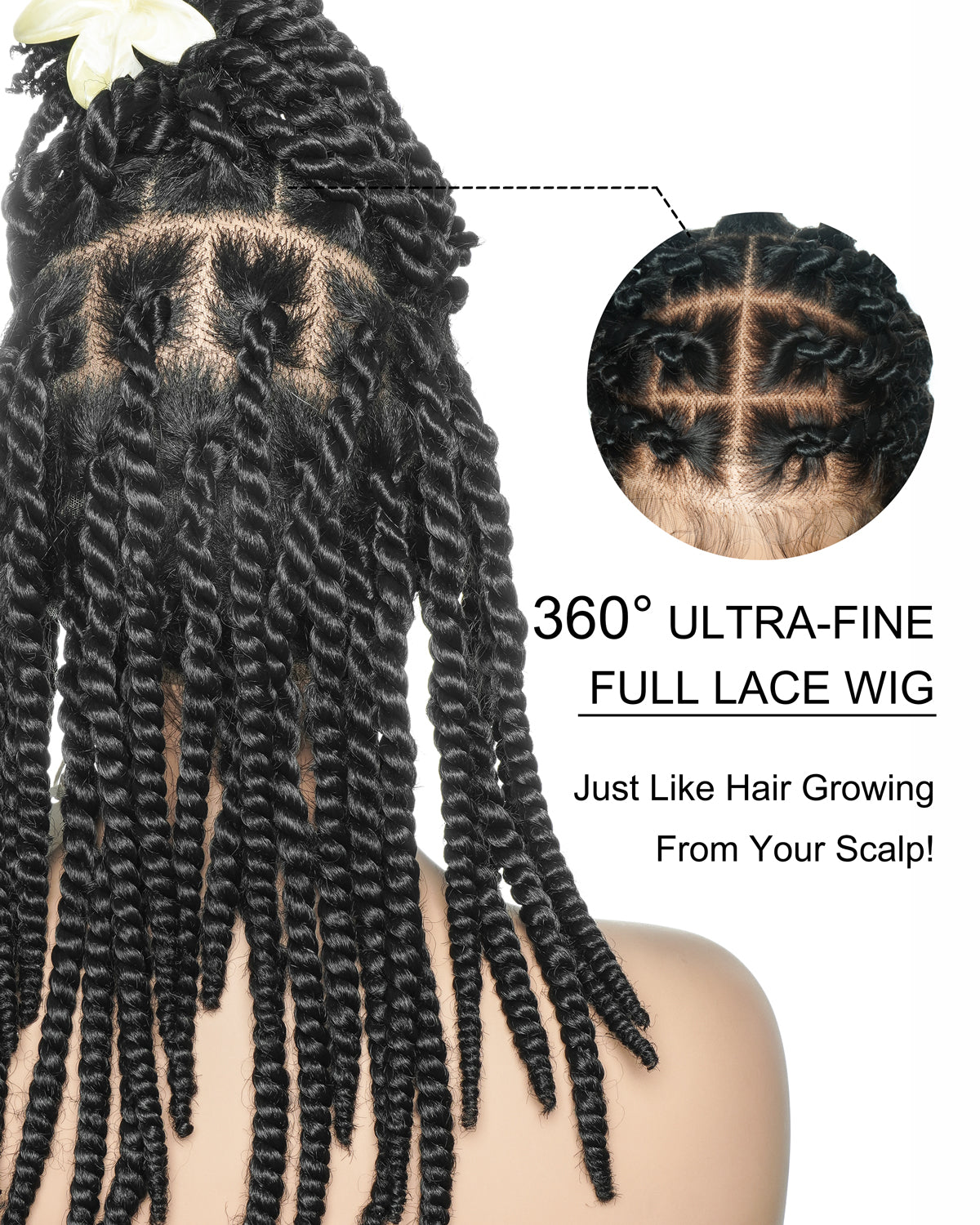 14" Soft Jumbo Twist Pre Bleached Human Hair Lace Base HD Full Lace Braided Wig