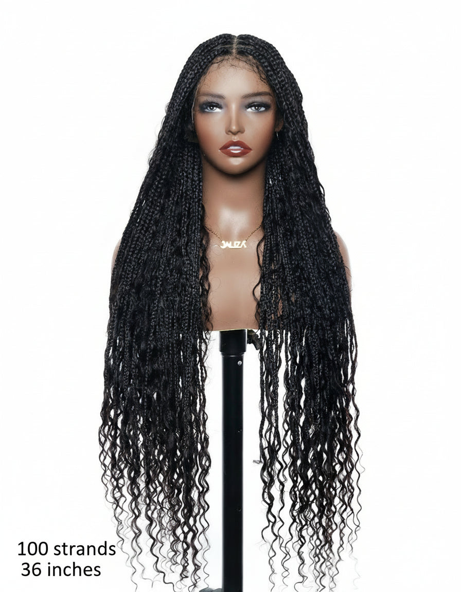 Kiki - 36" Pre Bleached Swiss HD Lace Boho Box Braided Wig