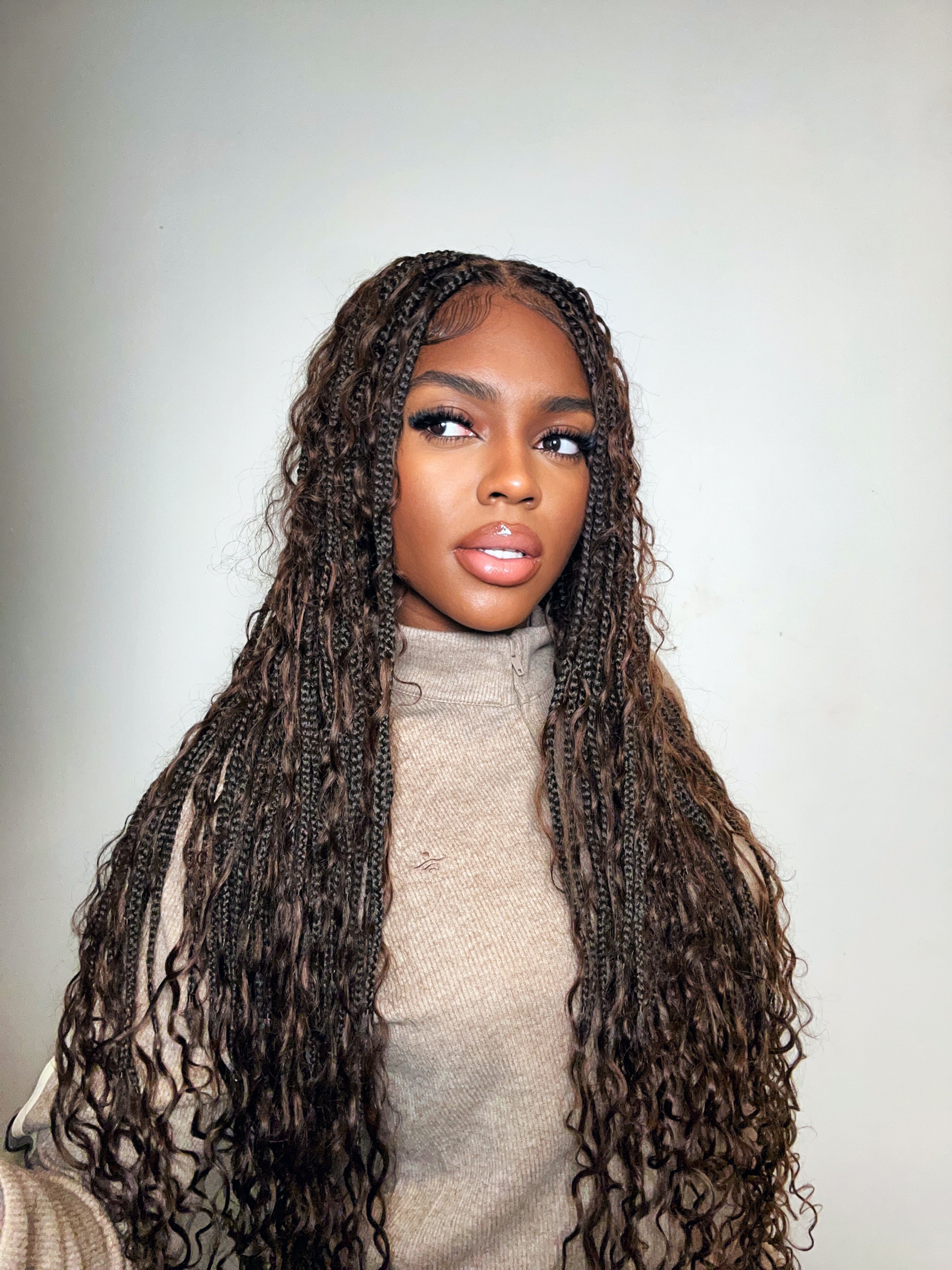 Kiki - 36" Pre Bleached Swiss HD Lace Boho Box Braided Wig