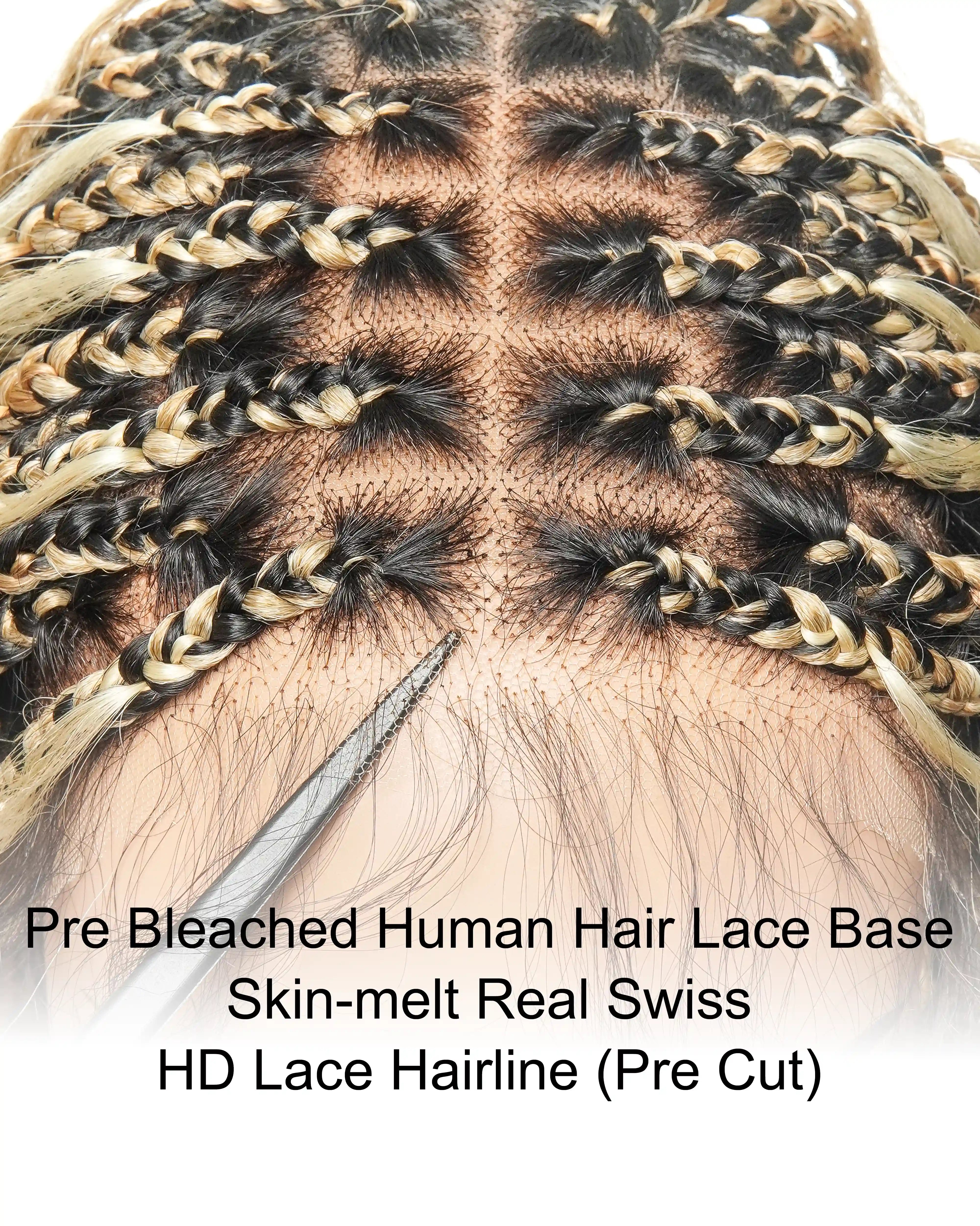 Human Hair Super Boho Color #27/613 Pre Bleached Human Hair Lace Knotless Boho Box Braided Wig Full-dense 100 Strands