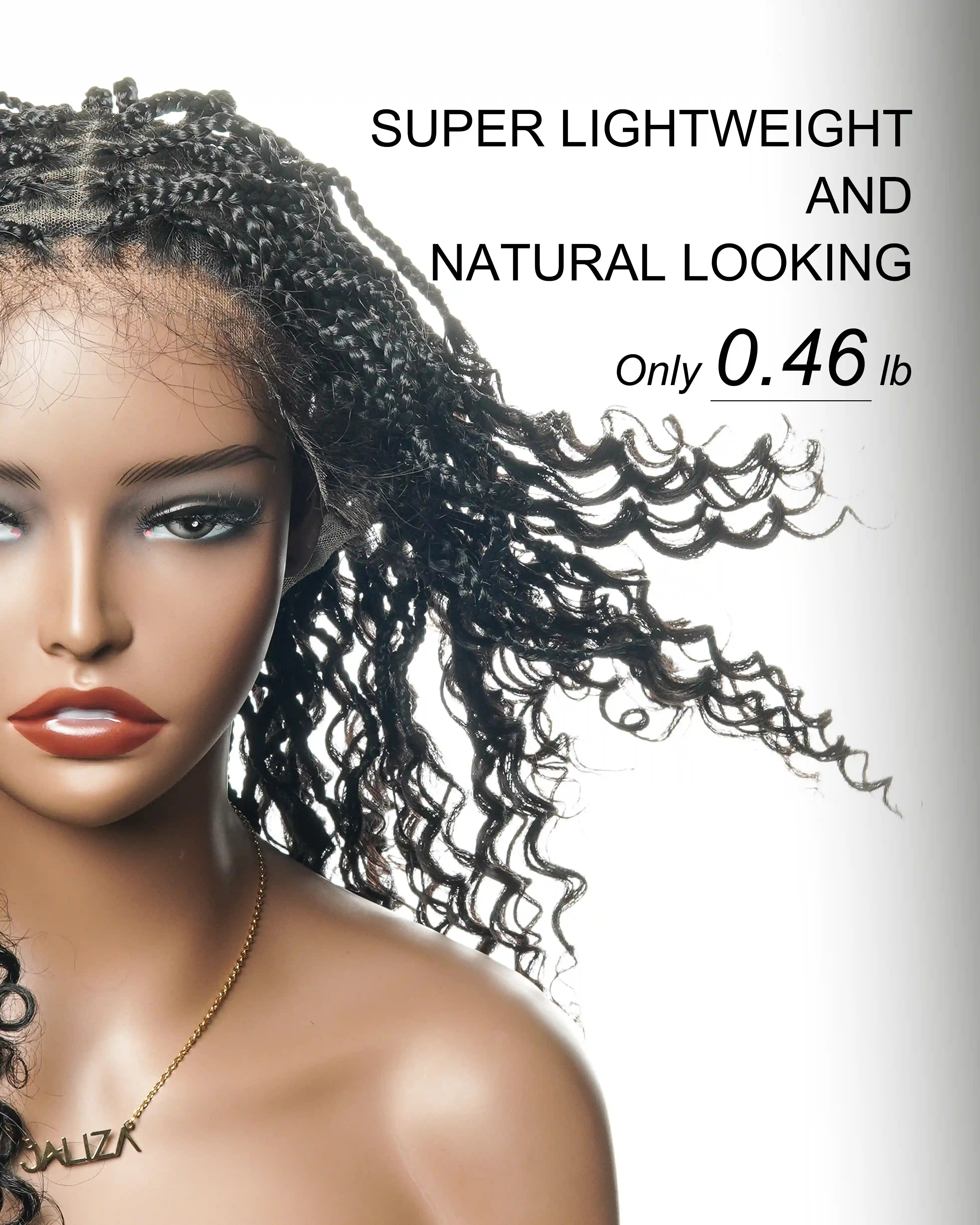 18" Wavy Box Braided Wig With Human Hair Curly Ends Pre Bleached Knots