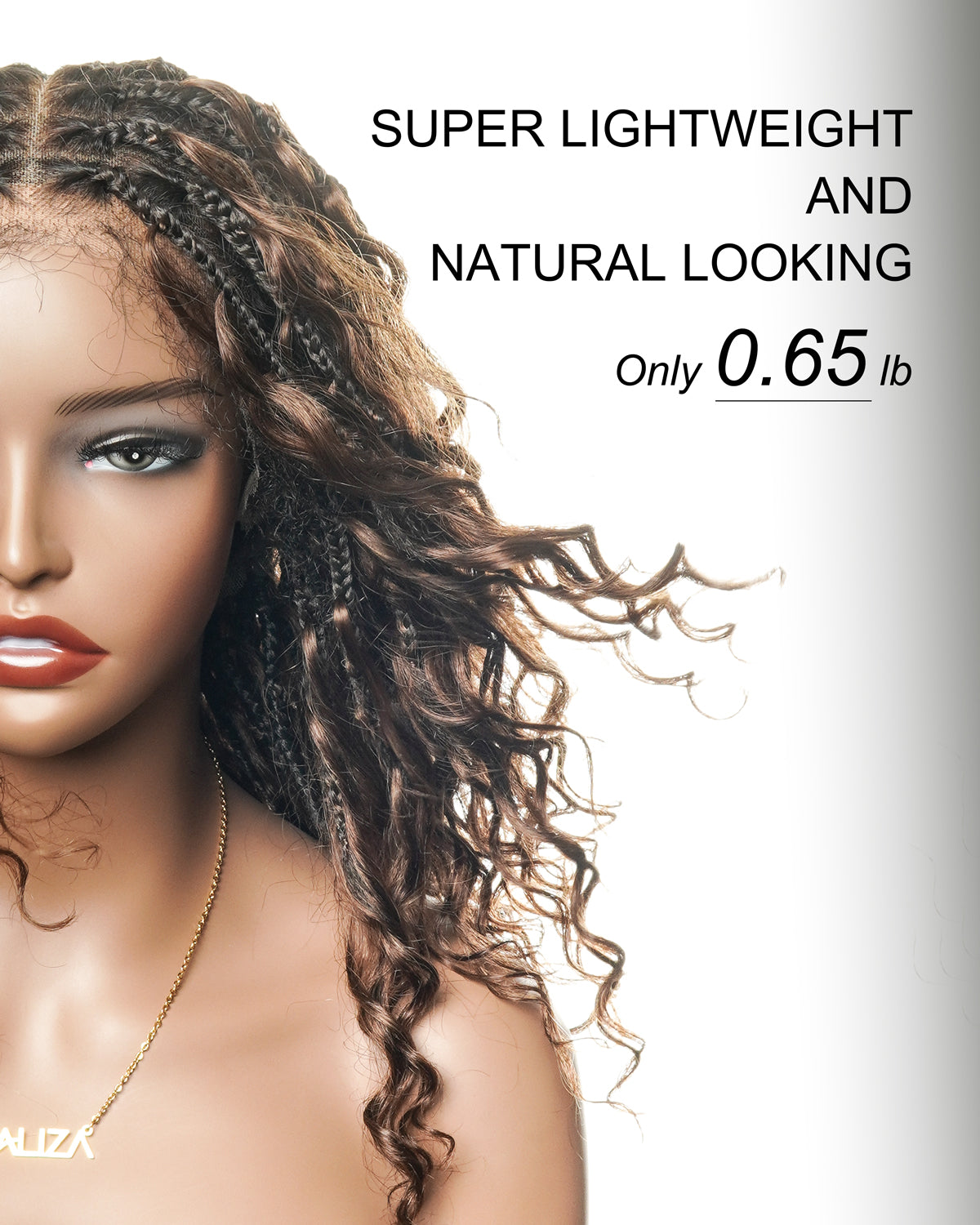 Color #4 16" Human Hair Lace Base & Boho Curls HD Full Lace Boho Box Braided Wig