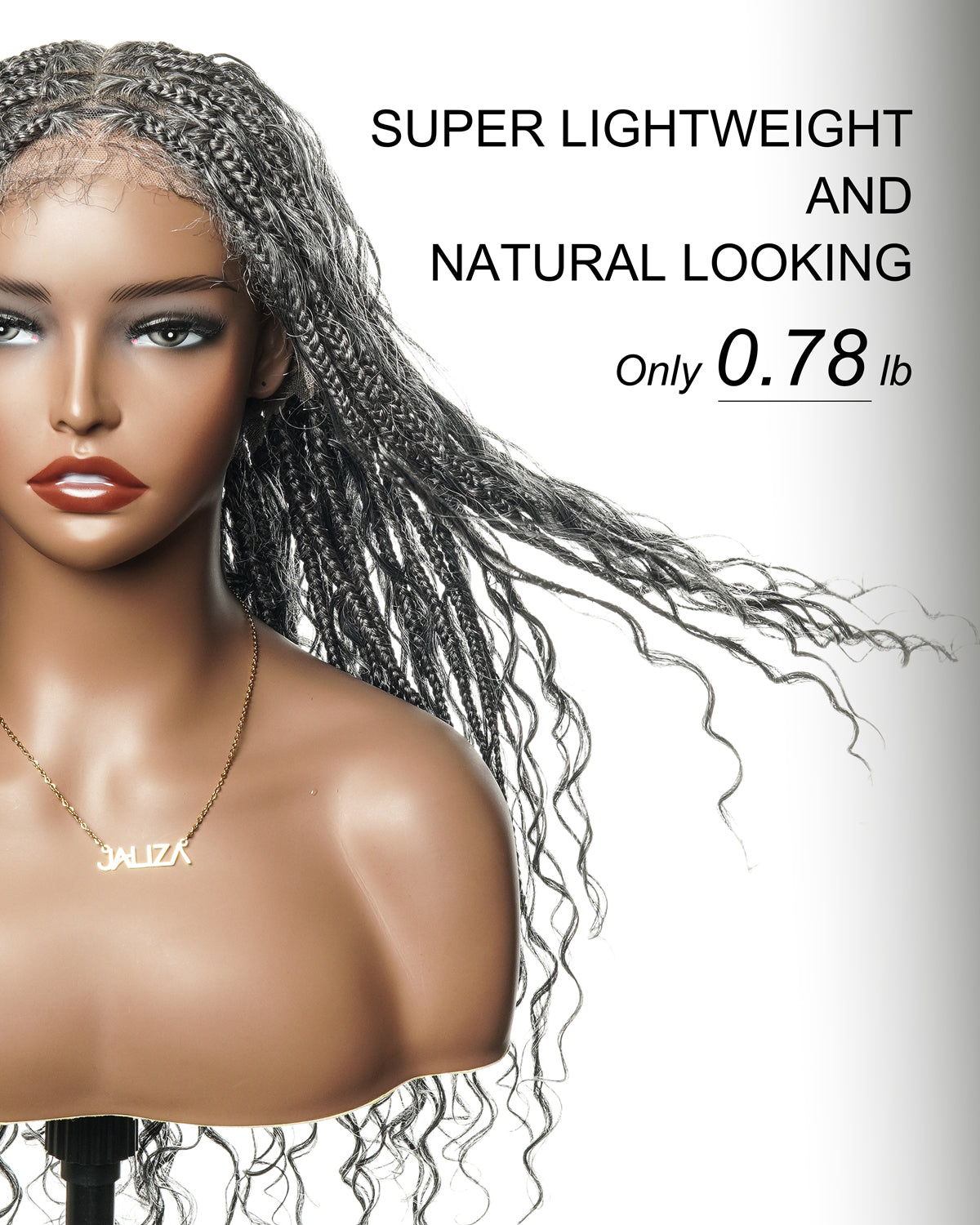 Salt & Pepper 24" HD Full Lace Boho Braided Wig with Deep Wave Human Hair & Synthetic Blend Curls #44 Base