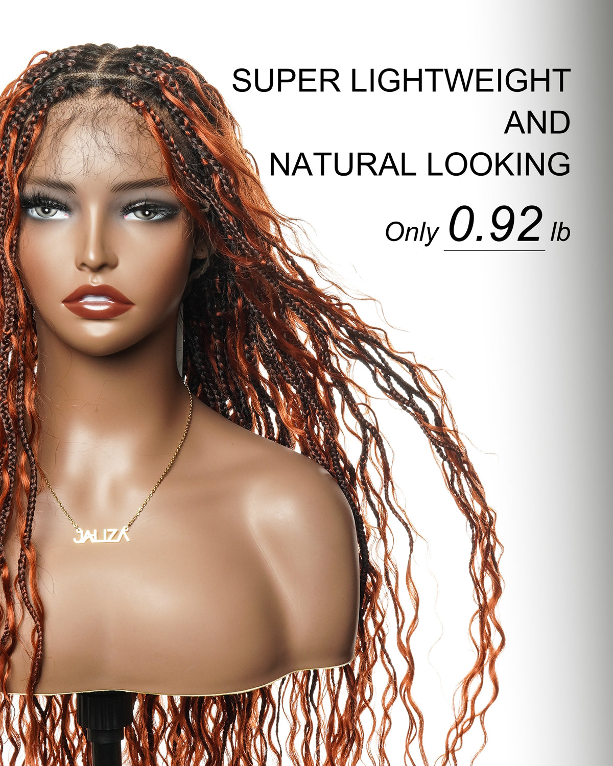 Ginger Color Human Hair Boho Curls Wavy Box With HD Pre Bleached Full Lace Base 100 Strands Boho Box Braided Wig