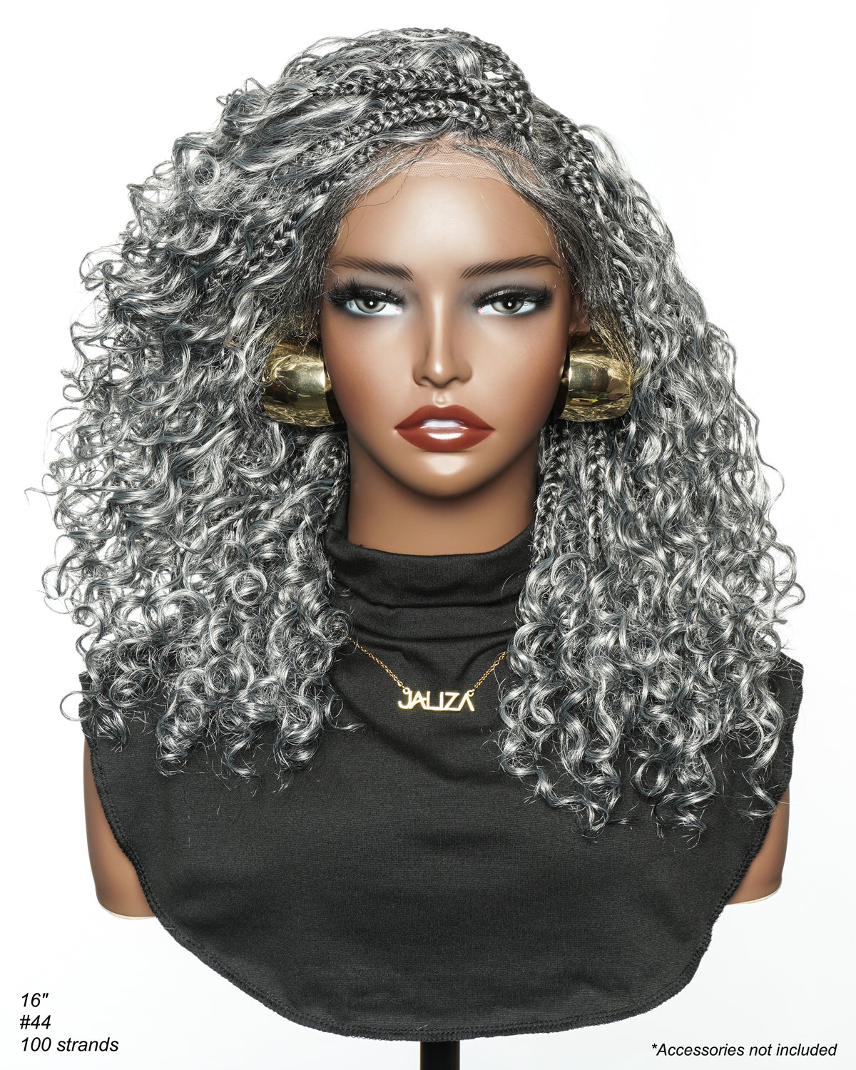 16" Salt & Pepper Deep Wave Curls HD Full Lace Boho Box Braided Wig – Human Hair & Synthetic Blend