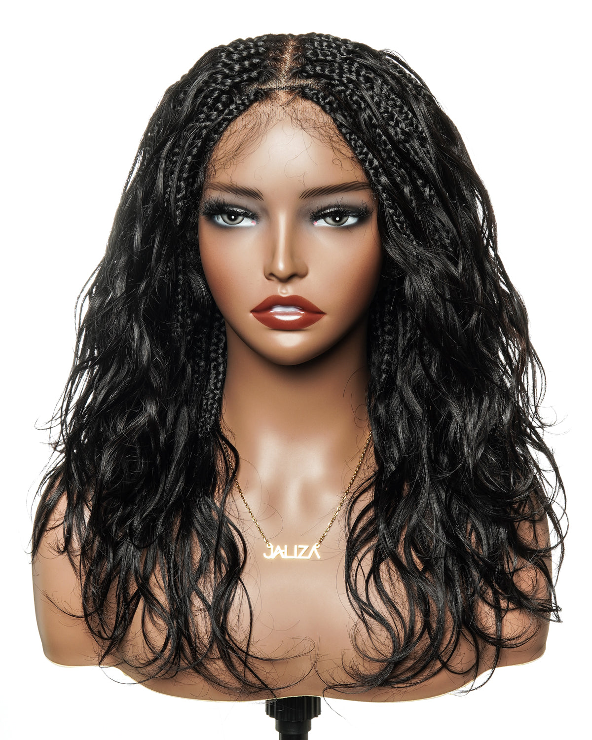 Michelle - Braided Wig Bora Bora Human Hair Body Wave Pre Bleached HD Full Lace Boho Box Braids