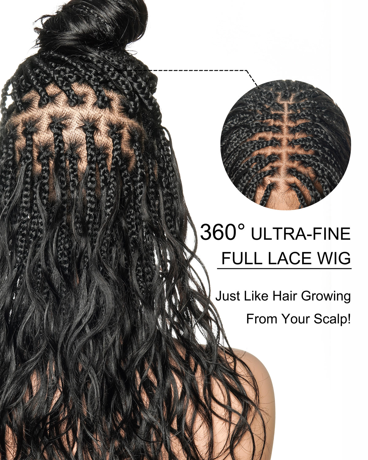Michelle - Braided Wig Bora Bora Human Hair Body Wave Pre Bleached HD Full Lace Boho Box Braids