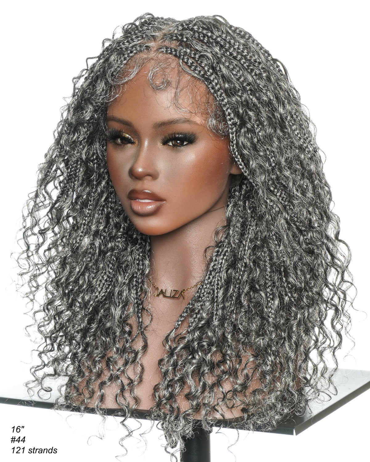 18" Water Wave Salt & Pepper Swiss HD Full Lace Braided Wig