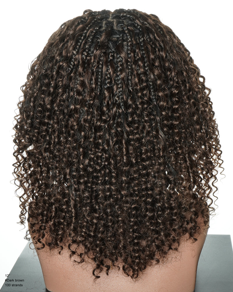 Lulu Bob 12" Pre Bleached Glueless Swiss HD Full Lace Knotless Boho Box Wig With Human Hair Curly Wave Boho Curls