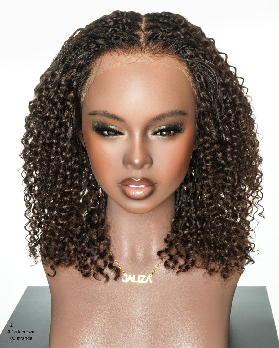 Lulu Bob 12" Pre Bleached Glueless Swiss HD Full Lace Knotless Boho Box Wig With Human Hair Curly Wave Boho Curls