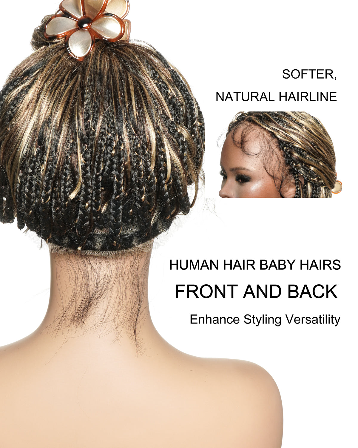 Michelle - Braided Wig Bora Bora Human Hair Body Wave Pre Bleached HD Full Lace Boho Box Braids