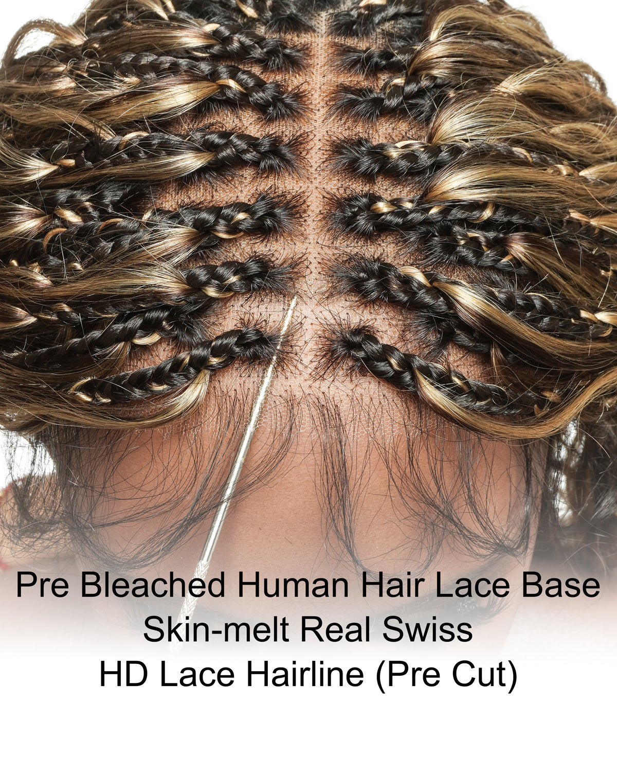 Michelle - Salon-Style Braided Wig Bora Bora Human Hair Body Wave Pre Bleached Swiss HD Full Lace Boho Box Braids
