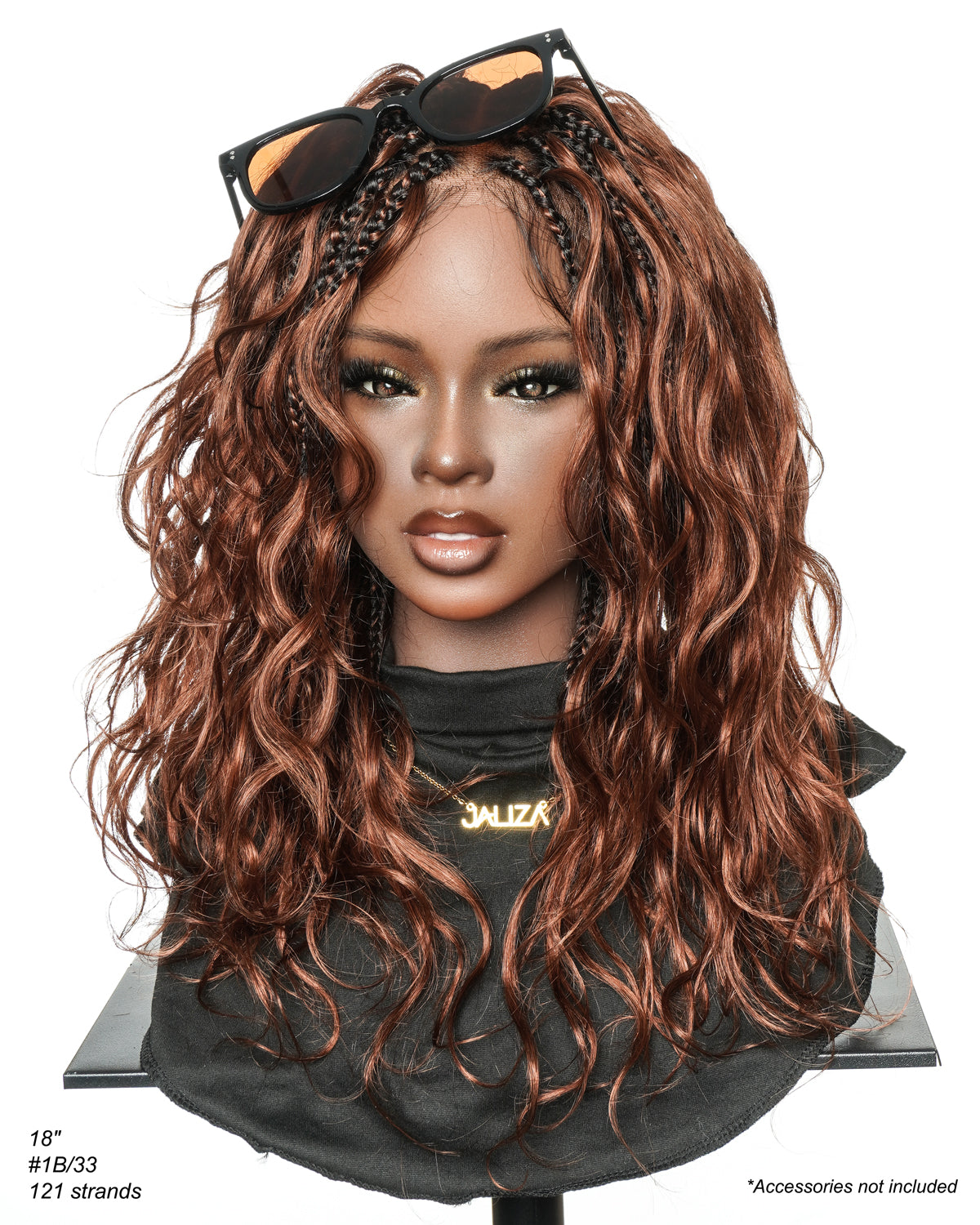 Michelle - 18" New Colors #33 Dark Auburn Brown Human Hair Body Wave Curls Pre Bleached HD Full Lace Knotless Boho Box Braided Wig