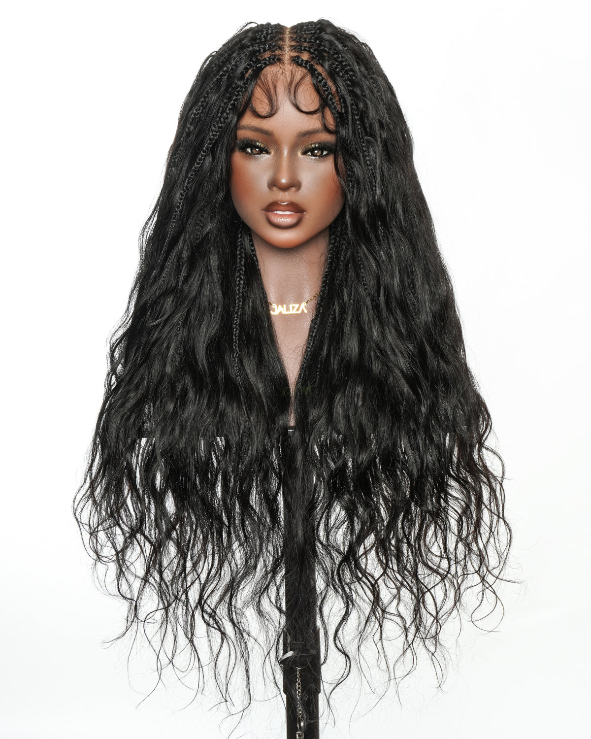 Michelle Luxury 30" 250 Density Pre Bleached HD Full Lace Bora Bora Boho Box Braided Wig With Human Hair Boho Curls