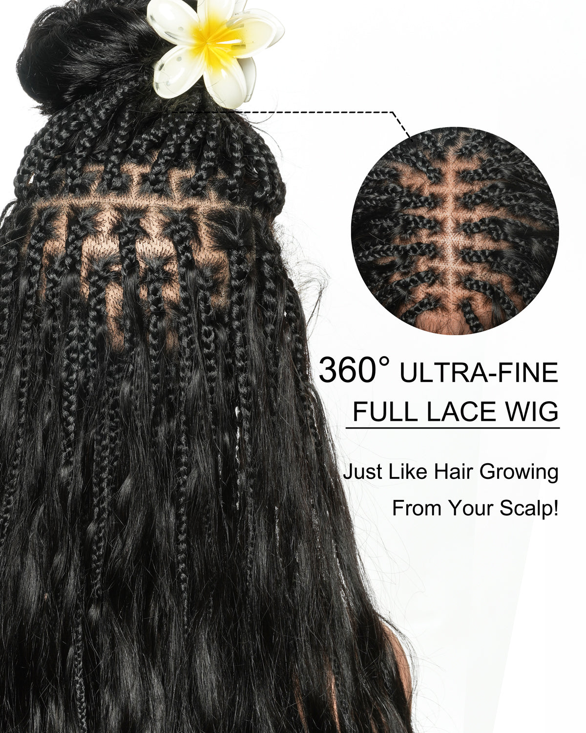 Michelle Luxury 30" 250 Density Pre Bleached HD Full Lace Bora Bora Boho Box Braided Wig With Human Hair Boho Curls