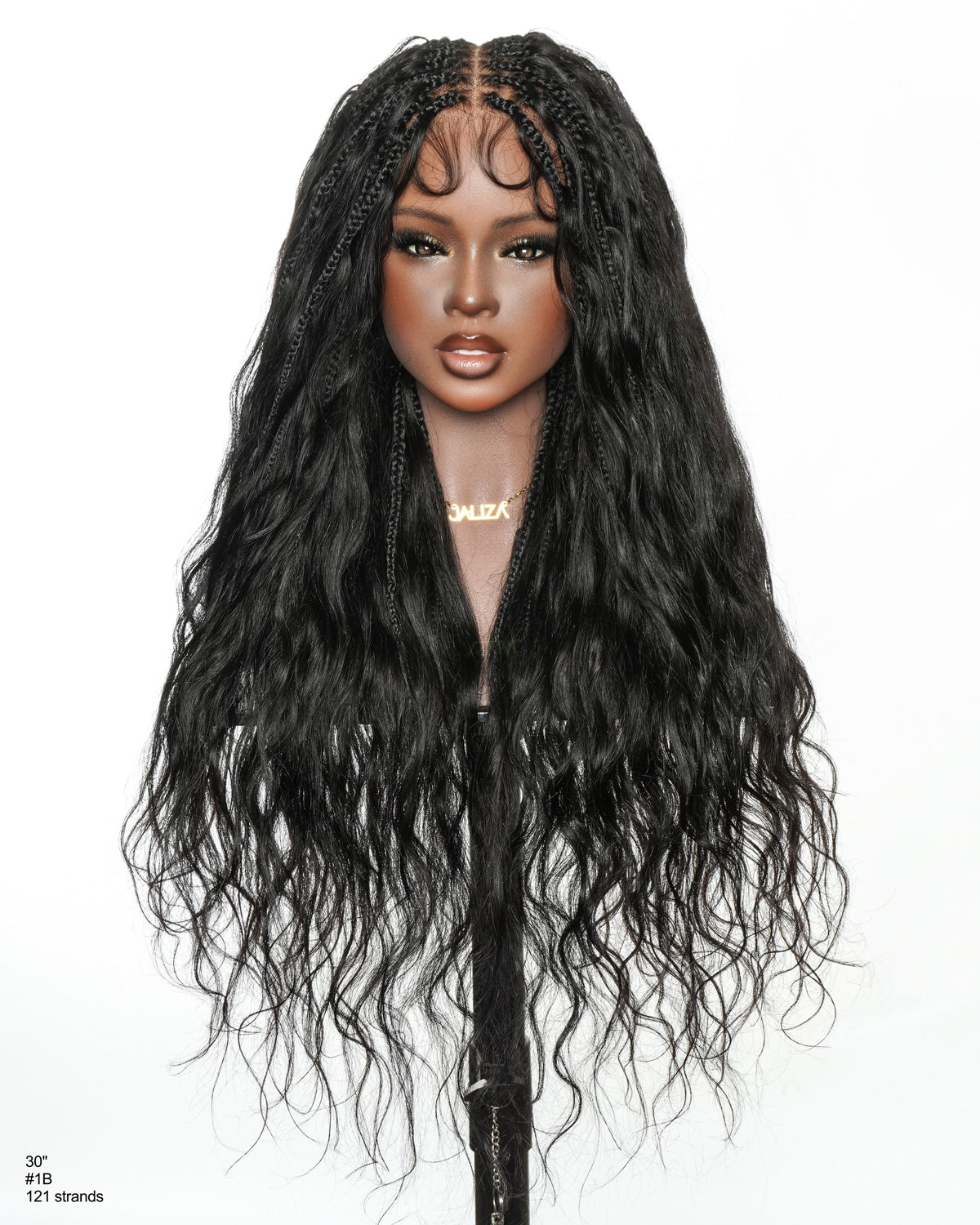 Michelle Luxury 30" 250 Density Pre Bleached HD Full Lace Bora Bora Boho Box Braided Wig With Human Hair Boho Curls