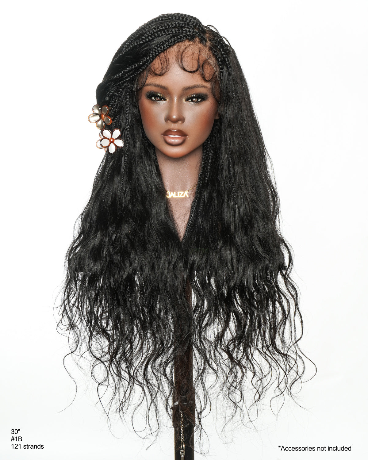 Michelle Luxury 30" 250 Density Pre Bleached HD Full Lace Bora Bora Boho Box Braided Wig With Human Hair Boho Curls