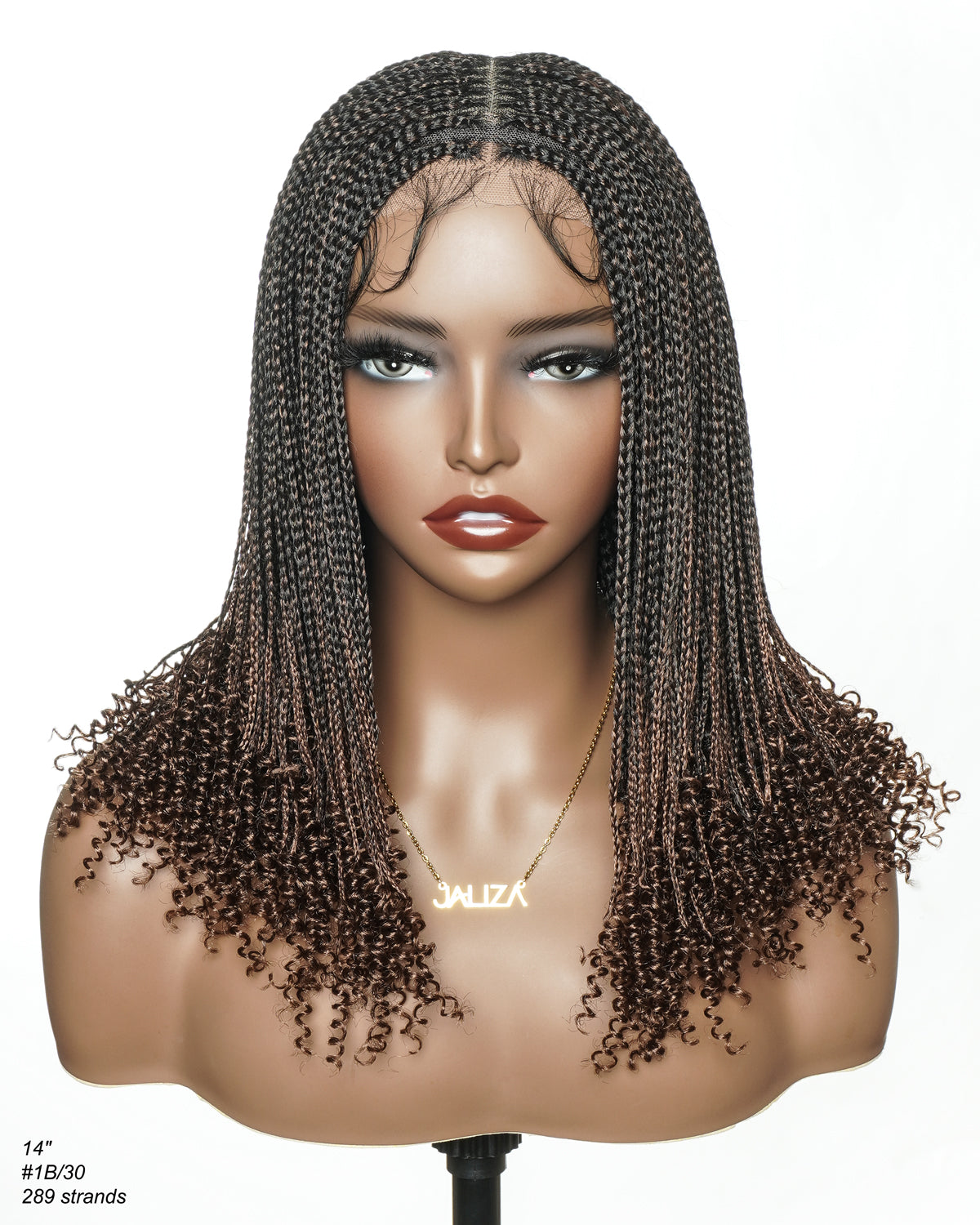 Tina - Senegalese Mini Twist Braided Wig 14" Full Hand-tied Swiss HD Lace With Curly Ends - Human Baby Hair