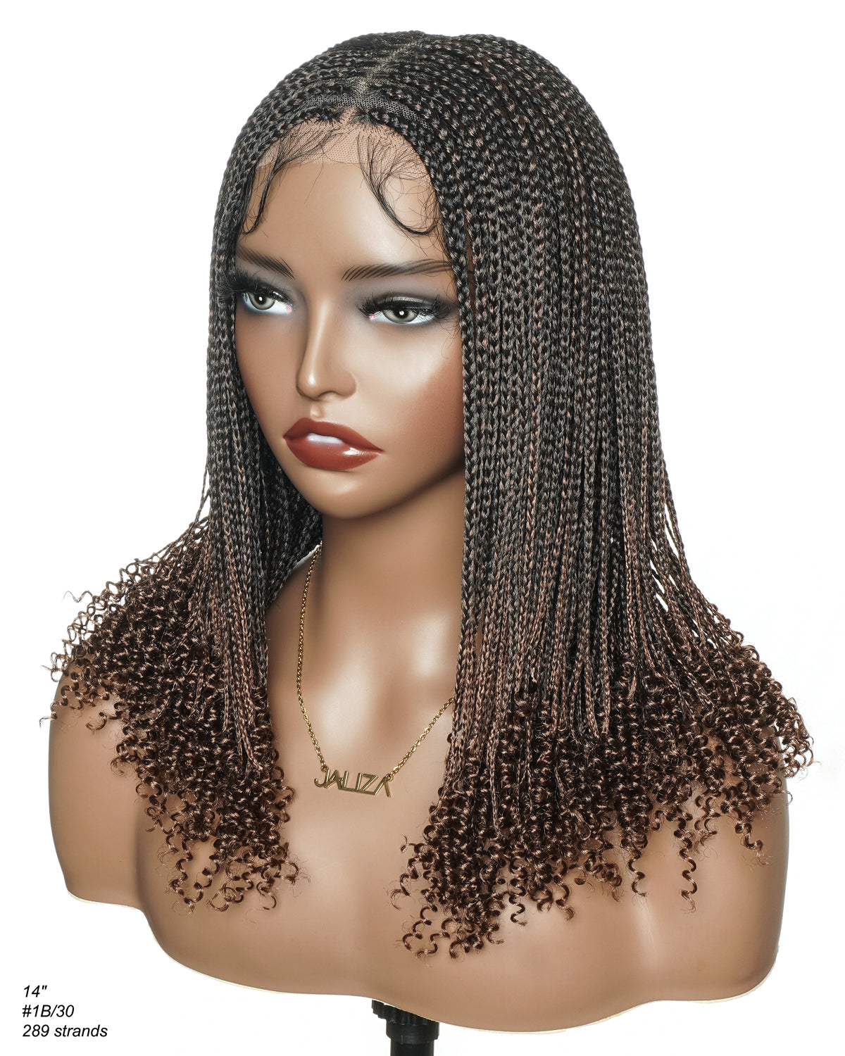 Tina - Senegalese Mini Twist Braided Wig 14" Full Hand-tied Swiss HD Lace With Curly Ends - Human Baby Hair