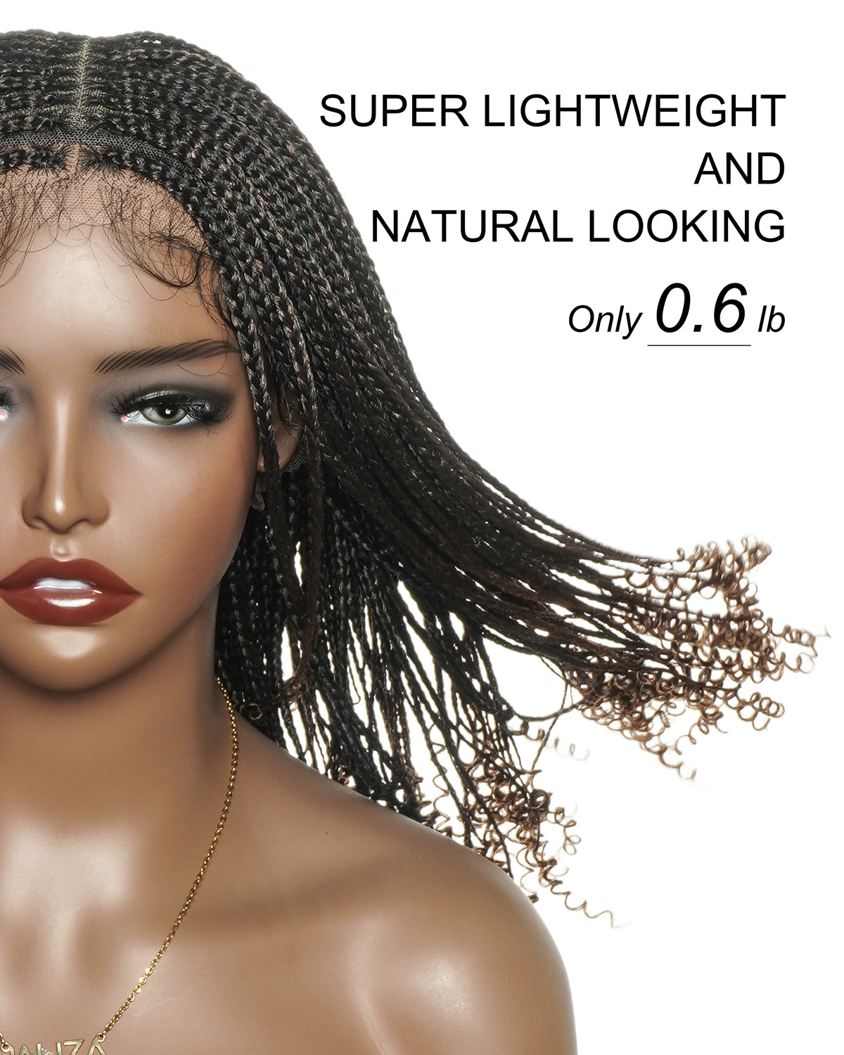 Tina - Senegalese Mini Twist Braided Wig 14" Full Hand-tied Swiss HD Lace With Curly Ends - Human Baby Hair