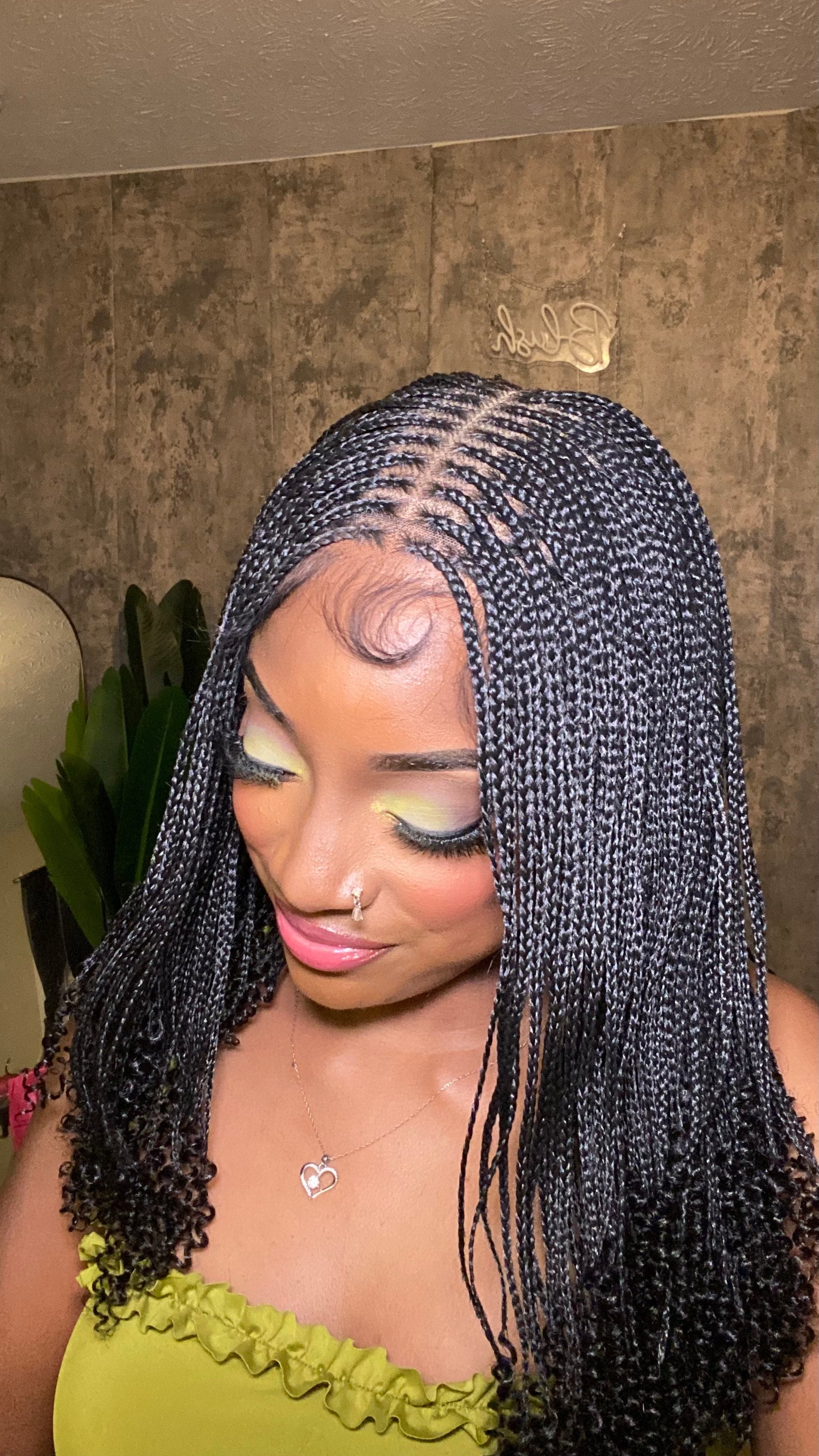 Tina - Senegalese Mini Twist Braided Wig 14" Full Hand-tied Swiss HD Lace With Curly Ends - Human Baby Hair
