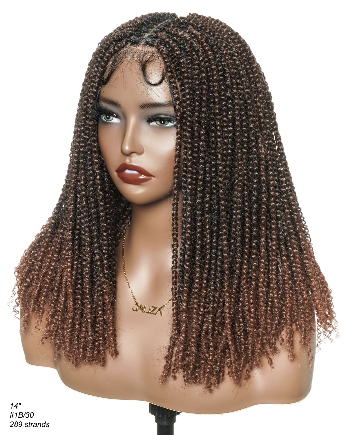 Tina - Senegalese Mini Twist Braided Wig 14" Full Hand-tied HD Lace With Curly Ends - Human Baby Hair